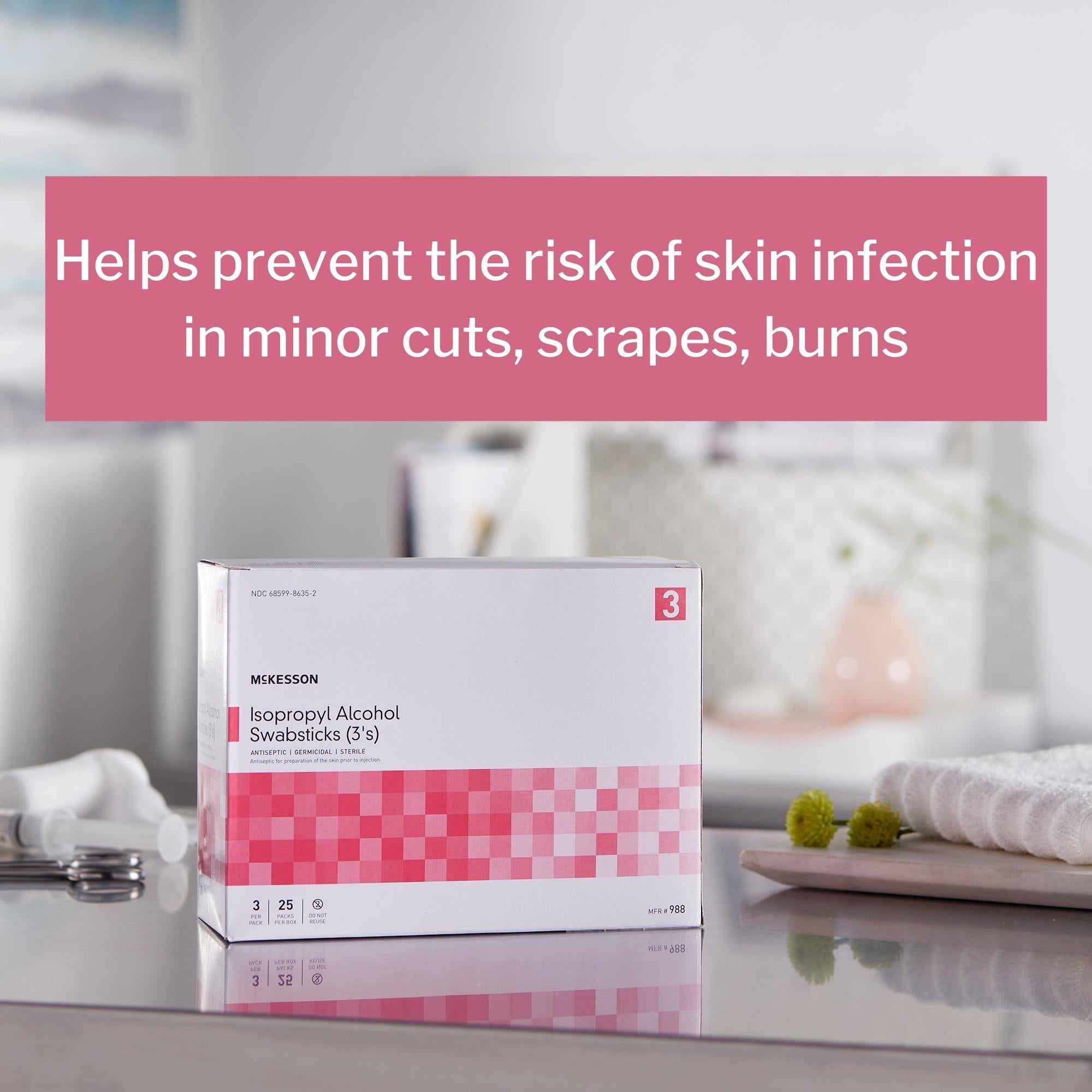 impregnated swabstick mckesson 70 strength isopropyl alcohol individual packet sterile packaging type box