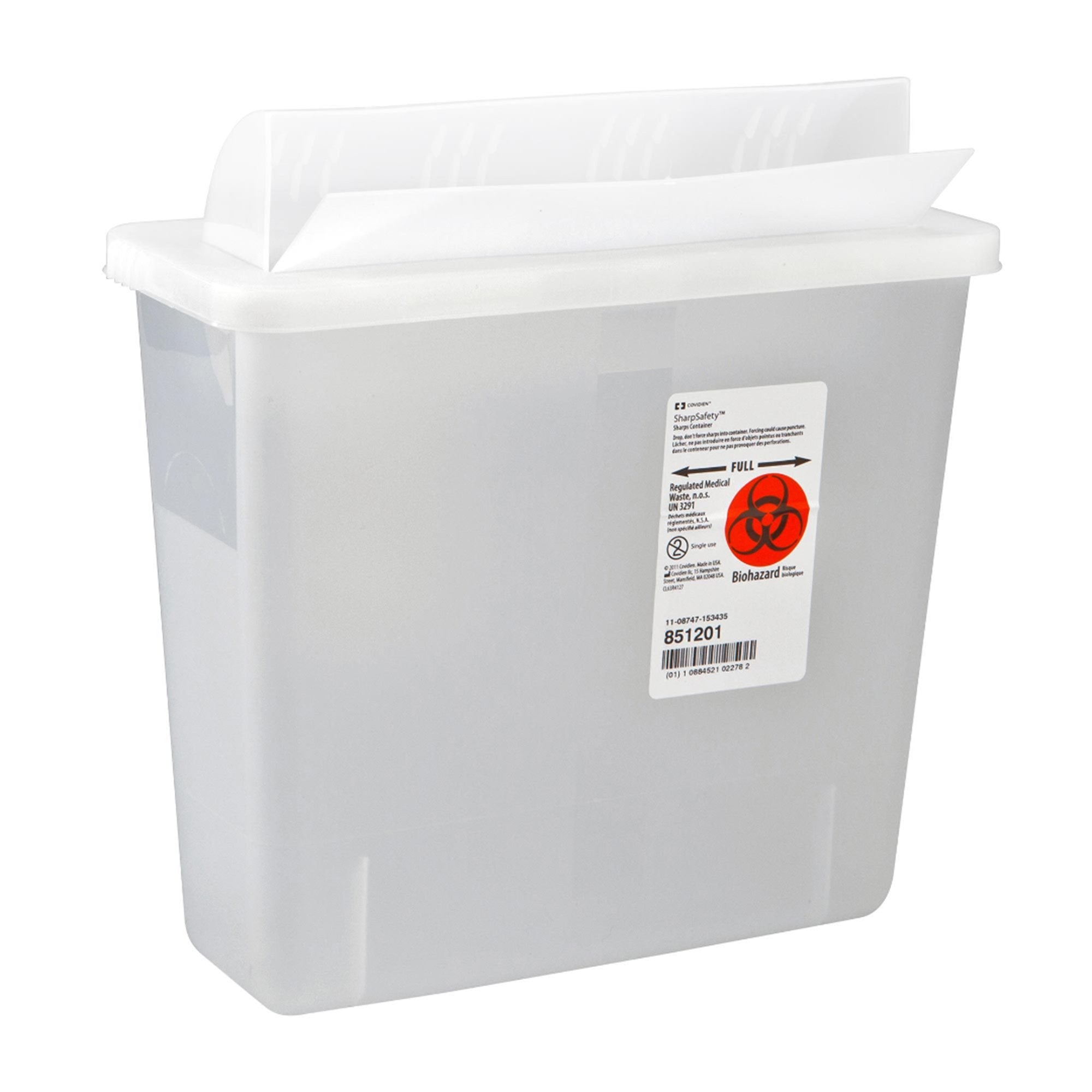 Sharps Container In Room Translucent Base 11 H X 10 3/4 W X 4 3/4 D Inch Horizontal Entry 1.25 Gallon