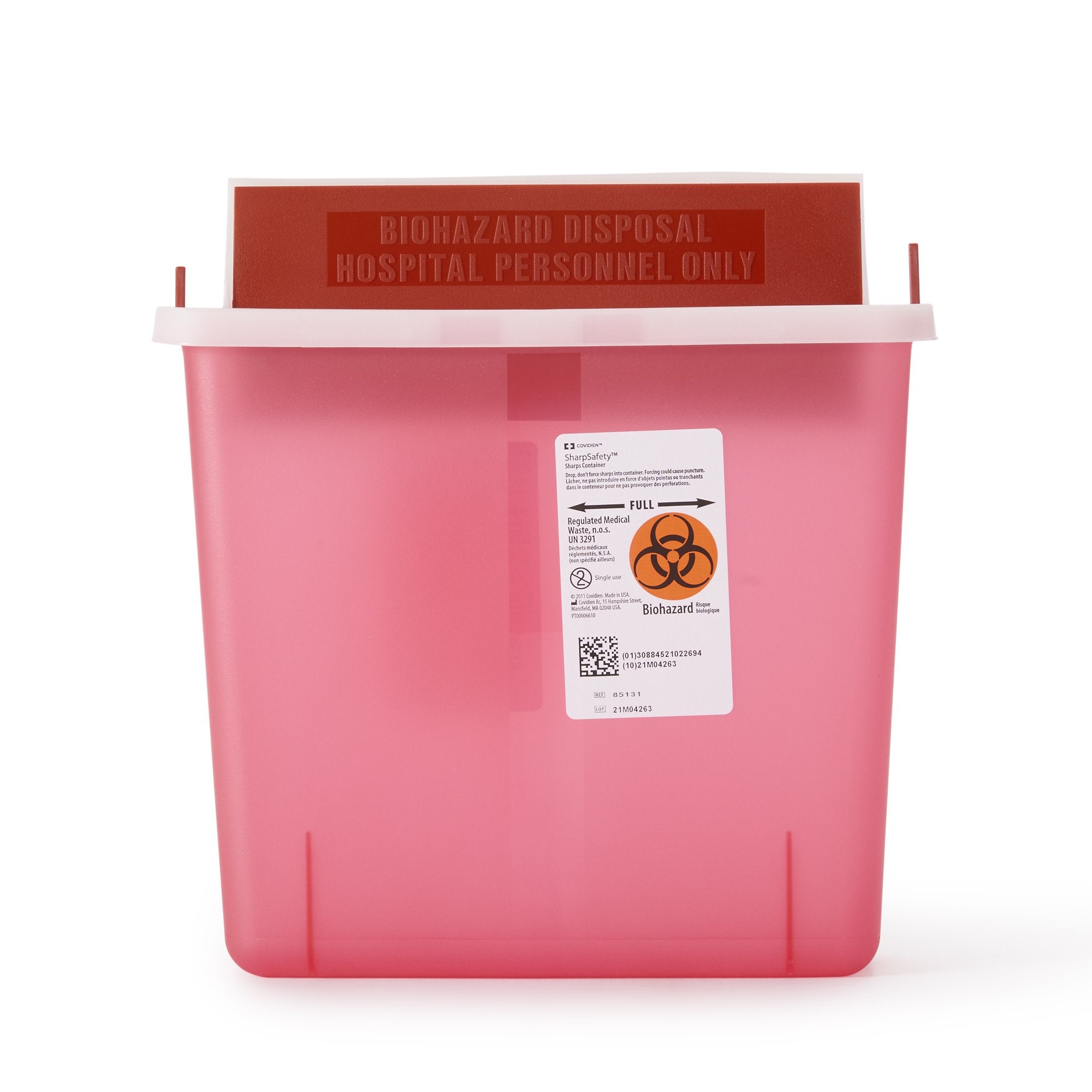 Sharps Container In Room Translucent Red Base 11 H X 10 3/4 W X 4 3/4 D Inch Horizontal Entry 1.25 Gallon