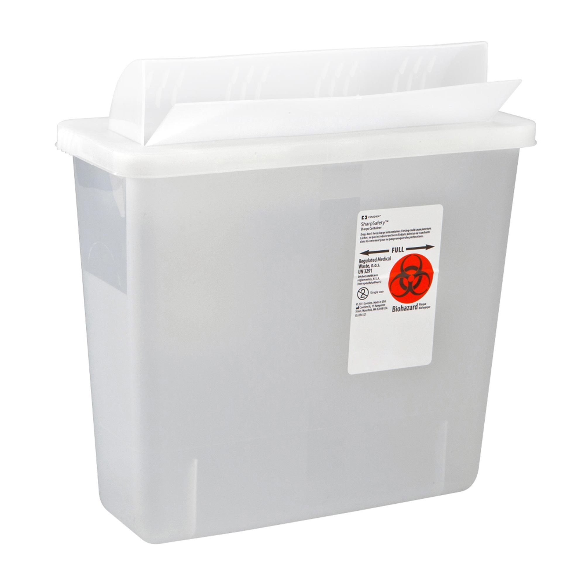 Sharps Container In Room Translucent Base 16 1/4 H X 13 3/4 W X 6 D Inch Horizontal Entry 3 Gallon