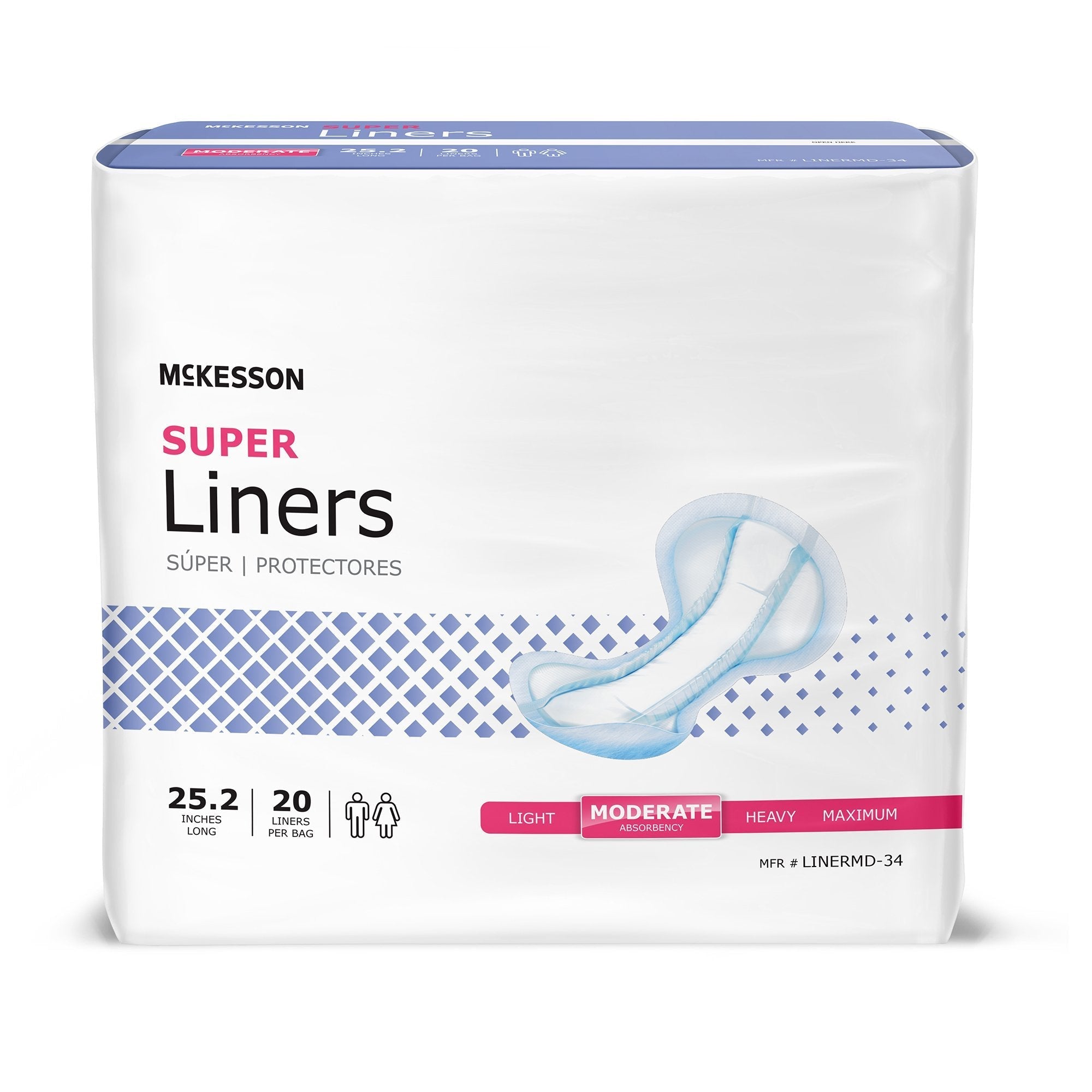 Incontinence Liner McKesson Super 25 1/5 Inch Length Moderate Absorbency Polymer Core One Size Fits Most