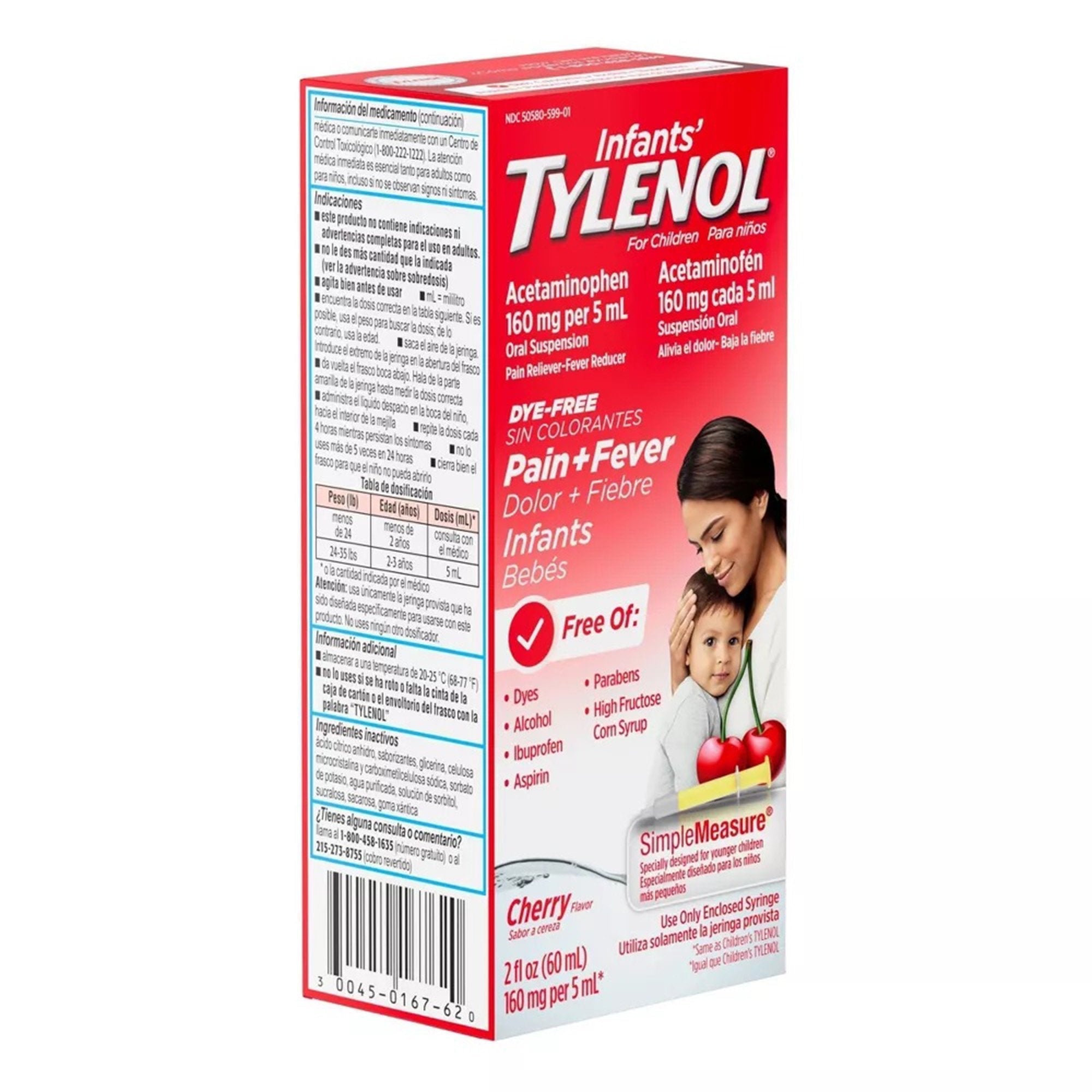 Infants' Pain Relief Tylenol Dye Free 160 mg / 5 mL Strength Acetaminophen Oral Suspension 2 oz.