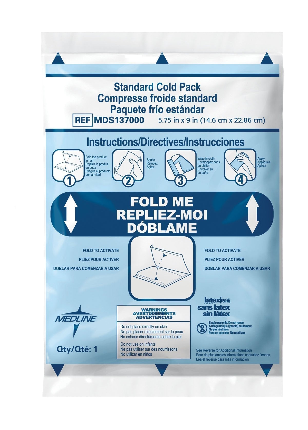 Instant Cold Pack Medline General Purpose 5 3/4 X 9 Inch Plastic / Calcium Ammonium Nitrate / Water Disposable