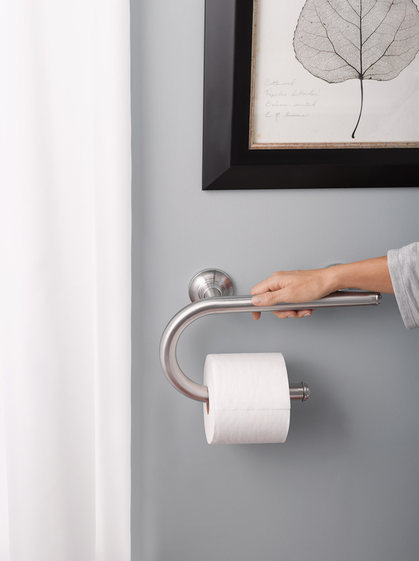 integrated grab bar w toilet paper holder chrome moen