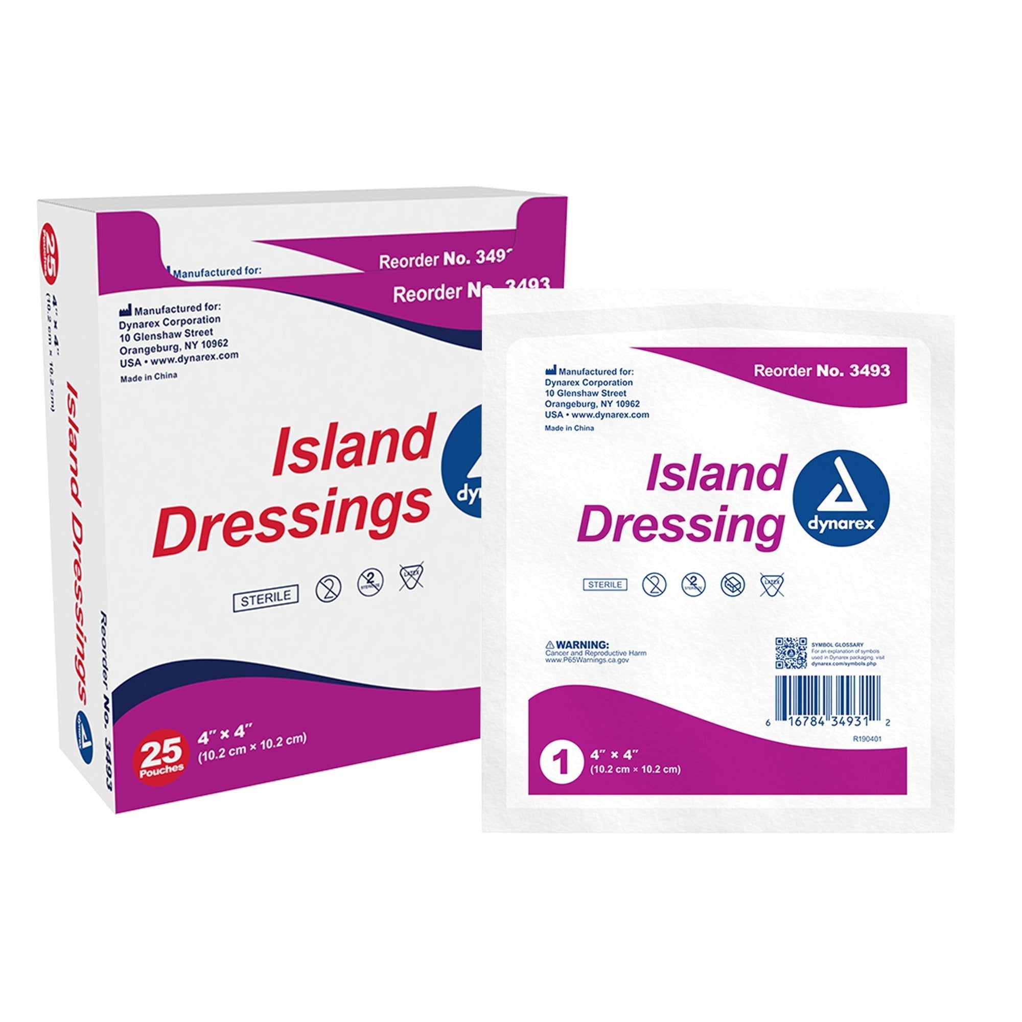 Island Dressing Dynarex 4 X 4 Inch Square Sterile