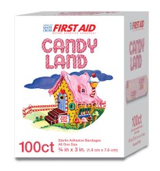 Adhesive Strip American White Cross Stat Strip 3/4 X 3 Inch Plastic Rectangle Kid Design (Candy Land) Sterile