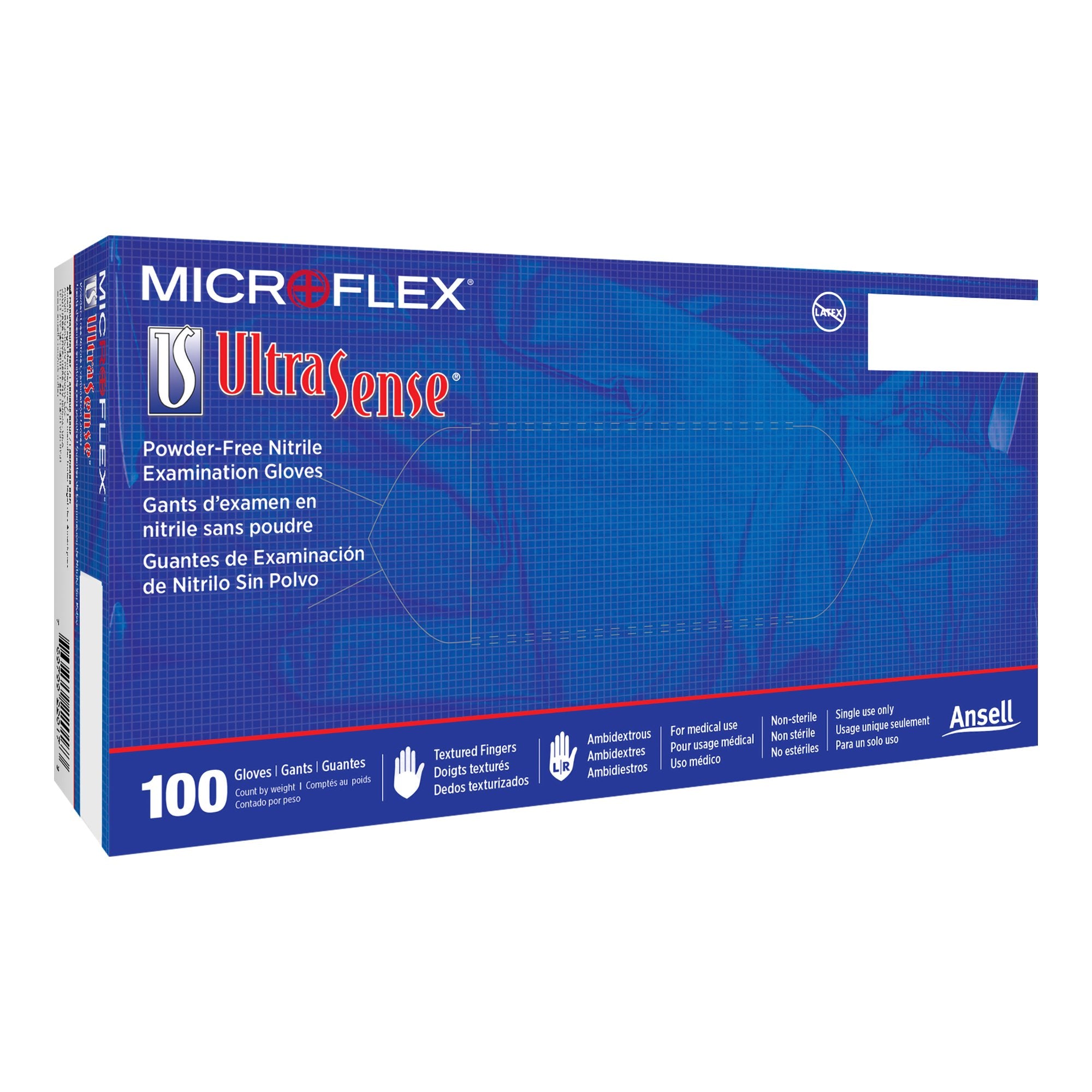 Exam Glove Ultrasense Small NonSterile Nitrile Standard Cuff Length Textured Fingertips Blue Not Rated