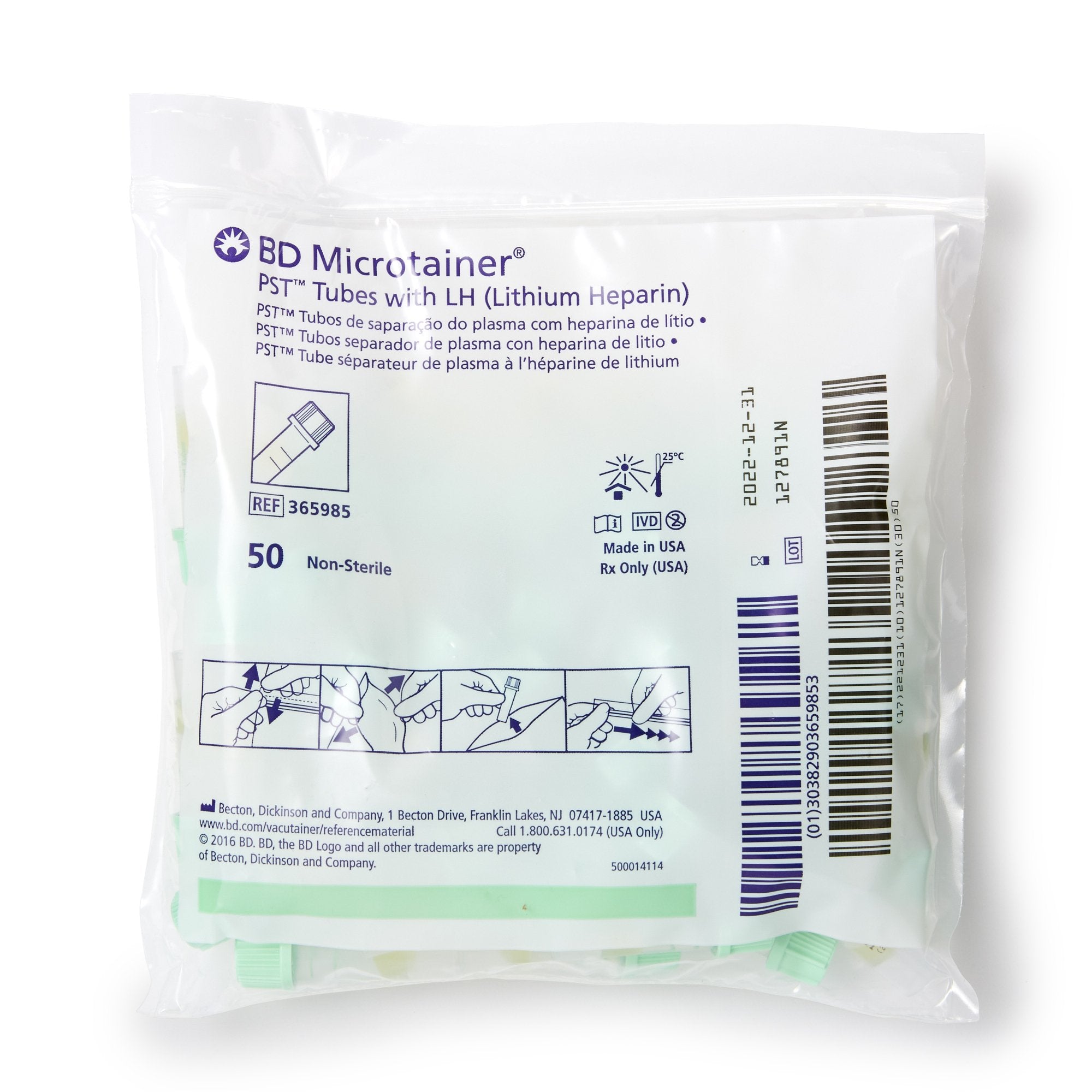 BD Microtainer Capillary Blood Collection Tube Lithium Heparin / Separator Gel Additive 400 µL to 600 µL BD Microgard Closure Plastic Tube, Packaging Type- Box