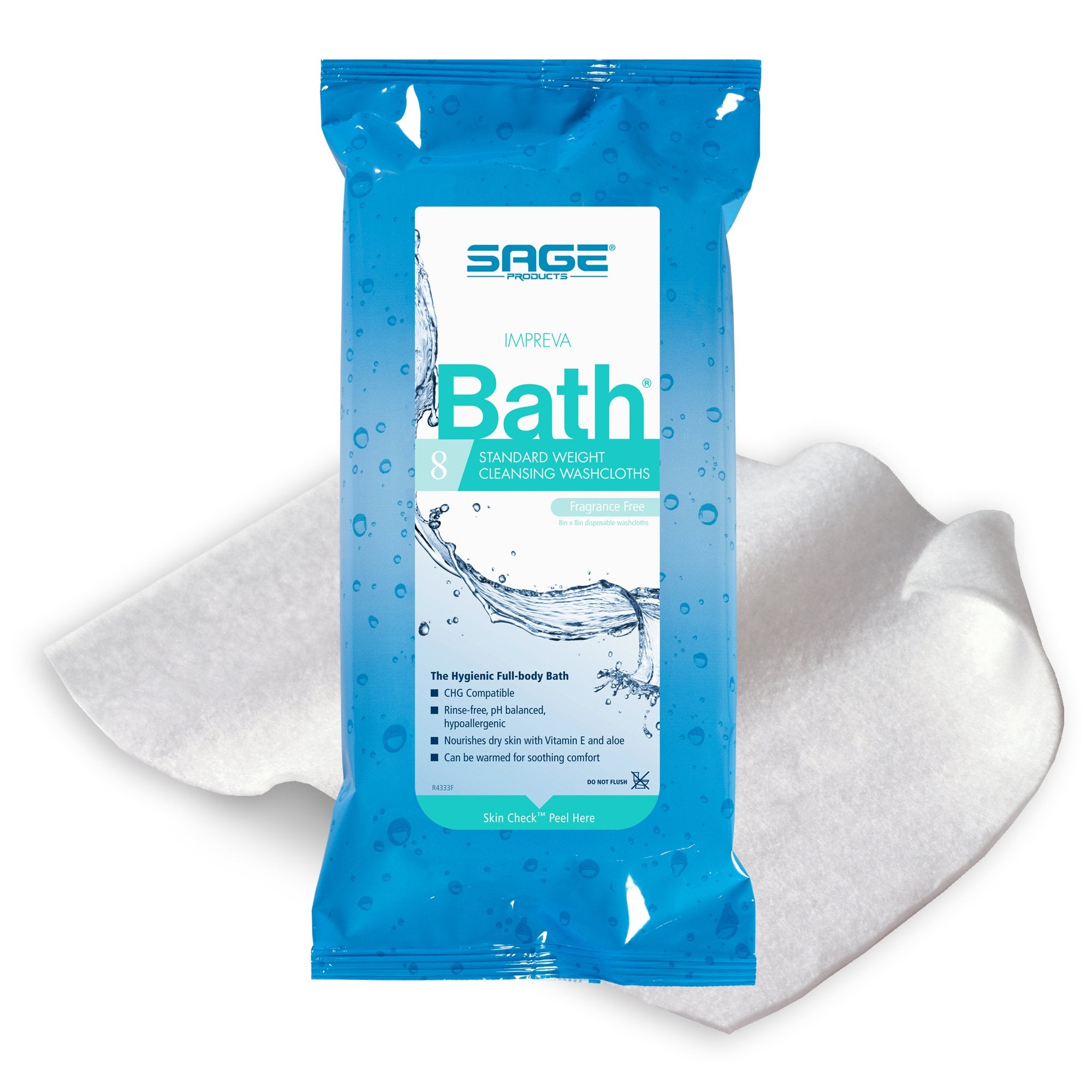 Rinse-Free Bath Wipe Impreva Bath Soft Pack Unscented 8 Count
