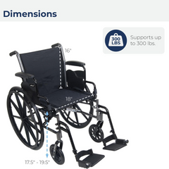 Drive Medical K3 Cruiser III Wheelchair with Removable flip-back arms and Elevating Leg Rests ,8" front Wheels ,300 lbs Weight Capacity ,18" (W) x 16" - 18" (D) ,K318DDA-ELR