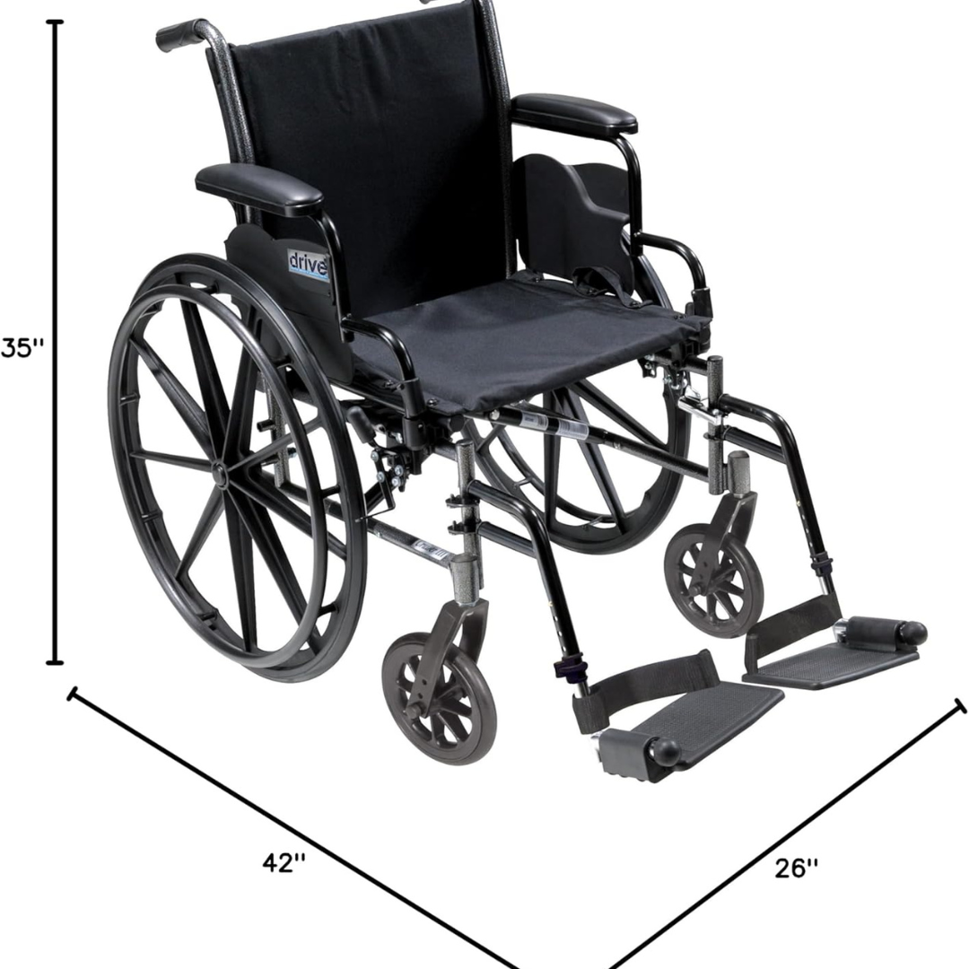 Drive Medical K3 Cruiser III Wheelchair with Removable flip-back arms and Elevating Leg Rests ,8" front Wheels ,300 lbs Weight Capacity ,18" (W) x 16" - 18" (D) ,K318DDA-ELR