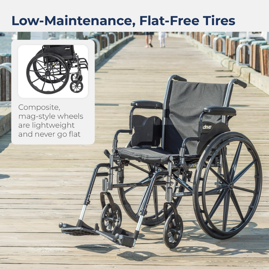 Drive Medical K3 Cruiser III Wheelchair with Removable flip-back arms and Elevating Leg Rests ,8" front Wheels ,300 lbs Weight Capacity ,18" (W) x 16" - 18" (D) ,K318DDA-ELR