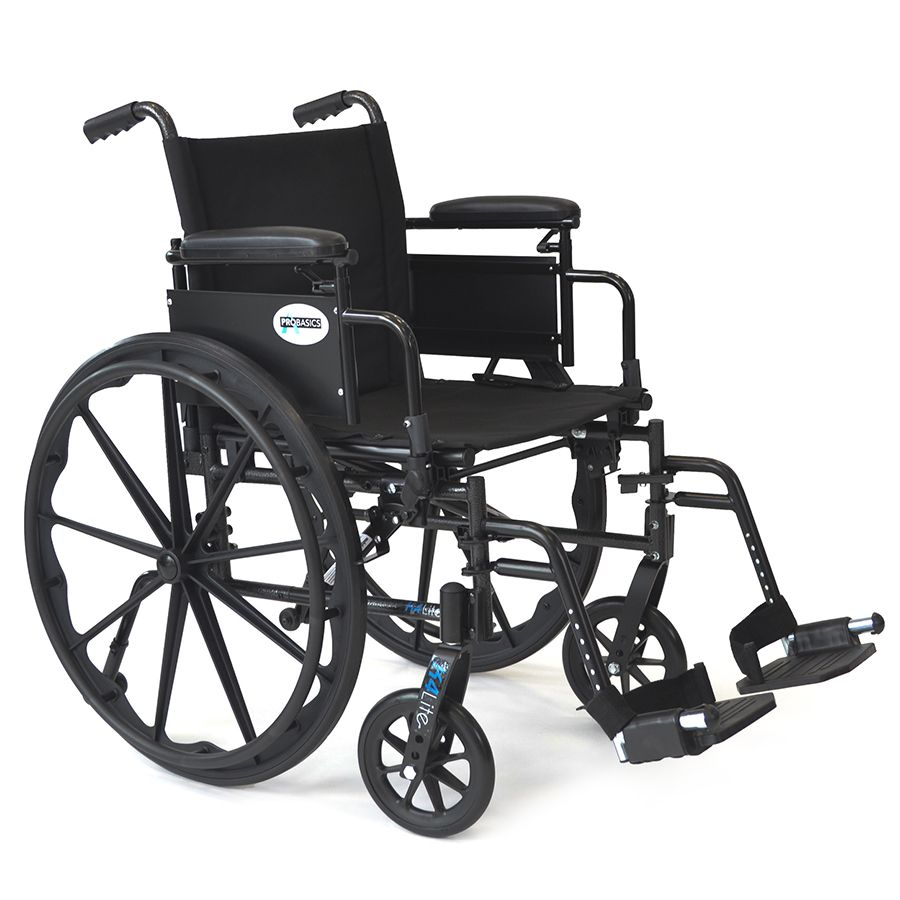 Probasics K4 Lite Wheelchair with arm rests are height adjustable from 10" to 14" and Swing-Away Footrests ,300 lbs Weight Capacity ,18x16inch ,WC4L1816DE