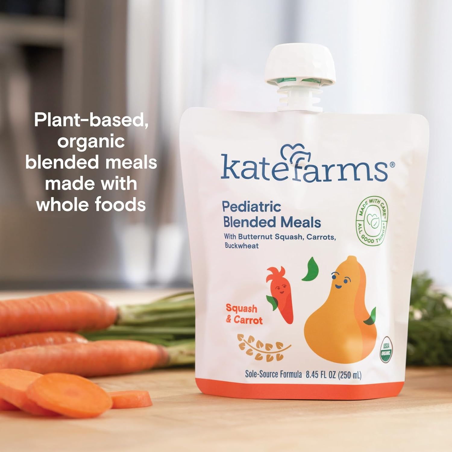 kate farms pediatric blended meals with squash and carrots 8 45 ounce pouch kate farms pediatric tube feeding formula mk1241599ea