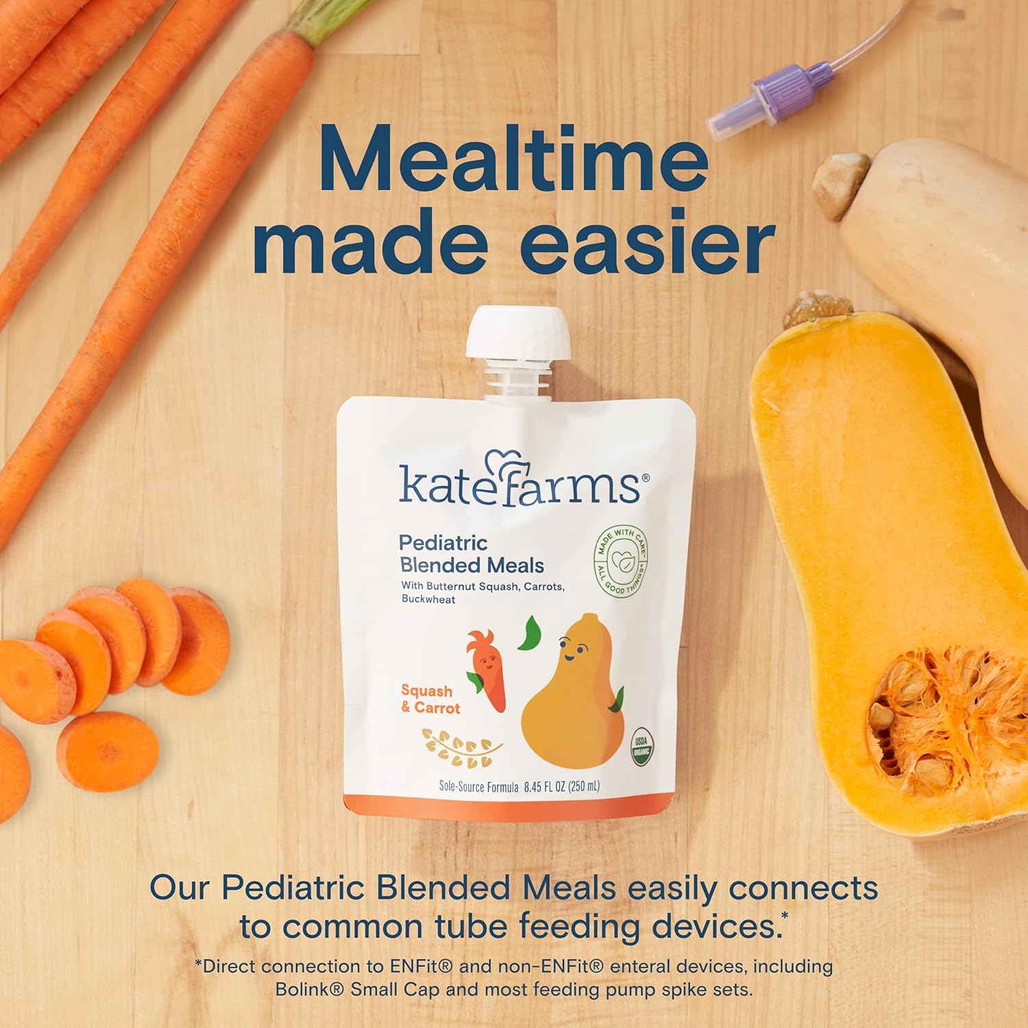 kate farms pediatric blended meals with squash and carrots 8 45 ounce pouch kate farms pediatric tube feeding formula mk1241599ea