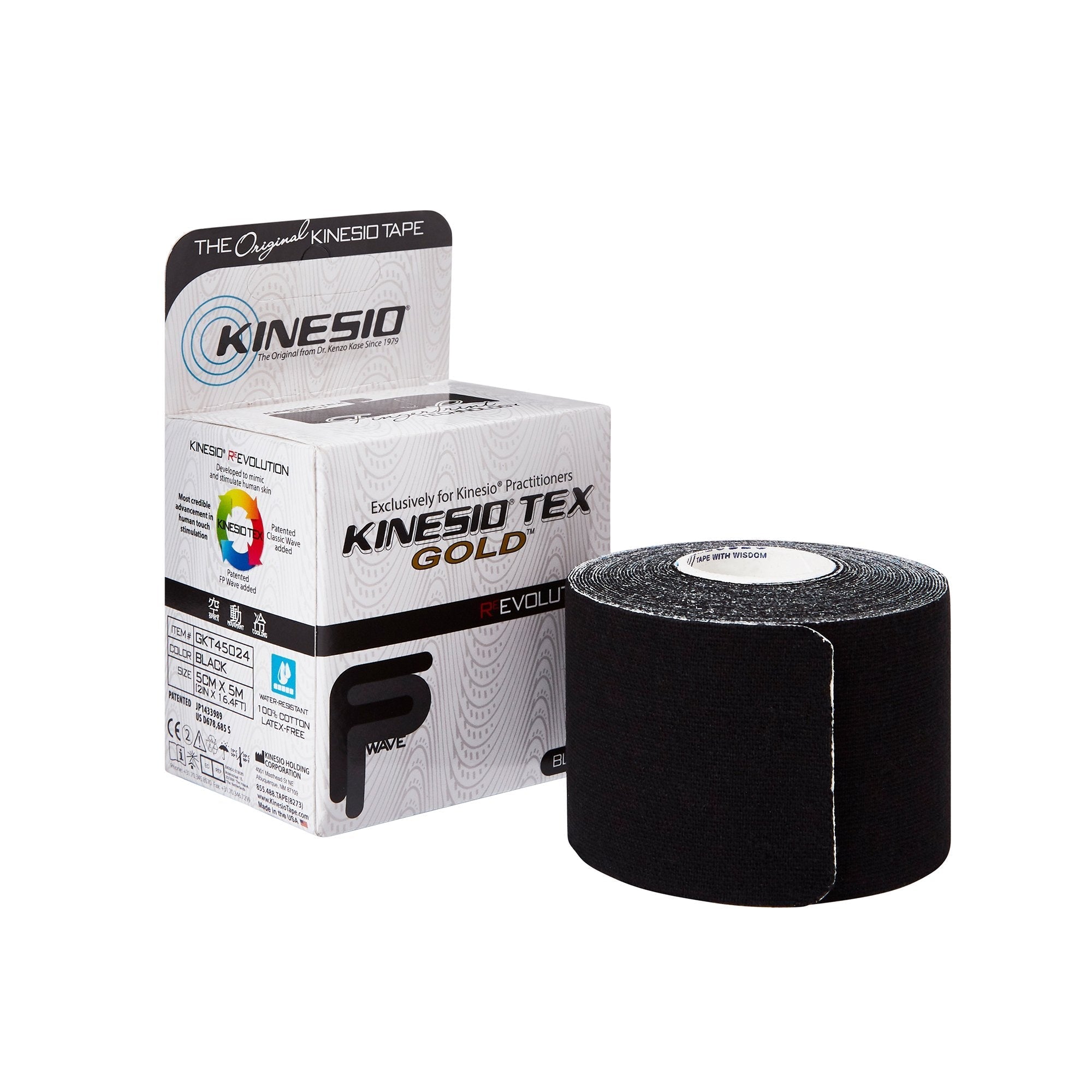 Kinesiology Tape Kinesio Tex Gold Black 2 Inch X 5 1/2 Yard Cotton NonSterile