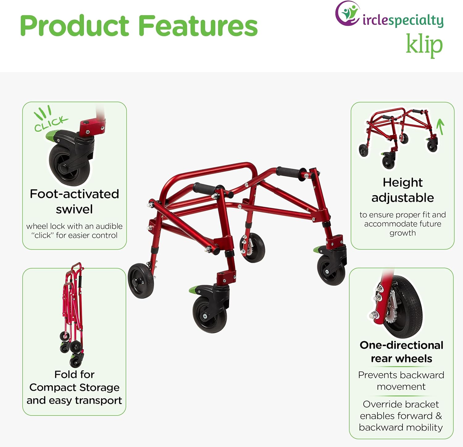 klip walker small red 4 wheeled