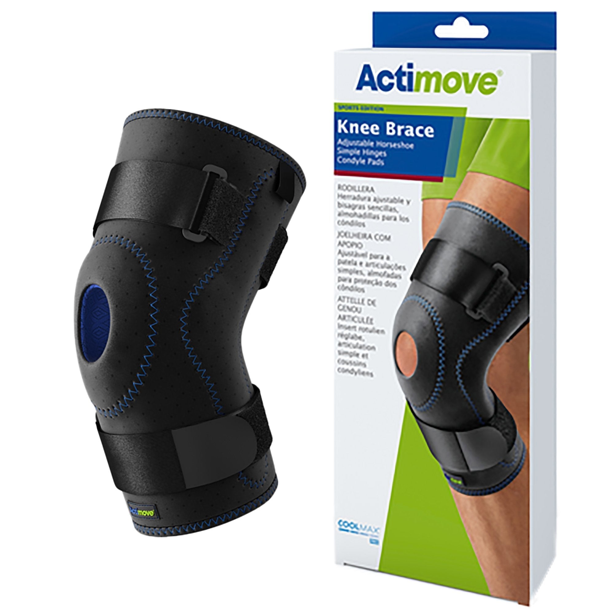 Knee Brace Actimove Sports Edition Medium Pull On / D Ring / Hook and Loop Strap Closure 16 to 18 Inch Thigh Circumference Left or Right Knee