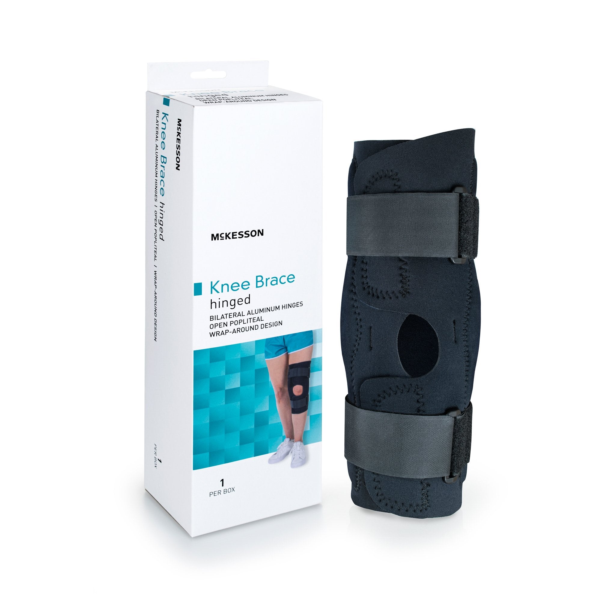Knee Brace McKesson Medium Wraparound / Hook and Loop Strap Closure with D Rings 18 to 20 1/2 Inch Circumference Left or Right Knee