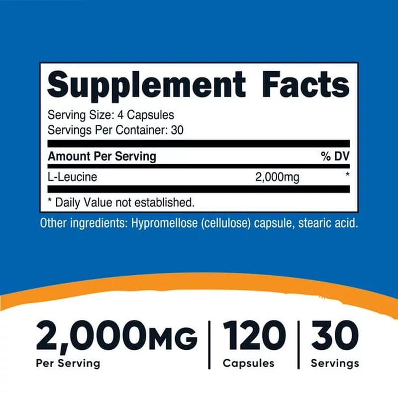 L Leucine 2,000Mg Supplement, 120 Vegetarian Capsules, 30 Servings