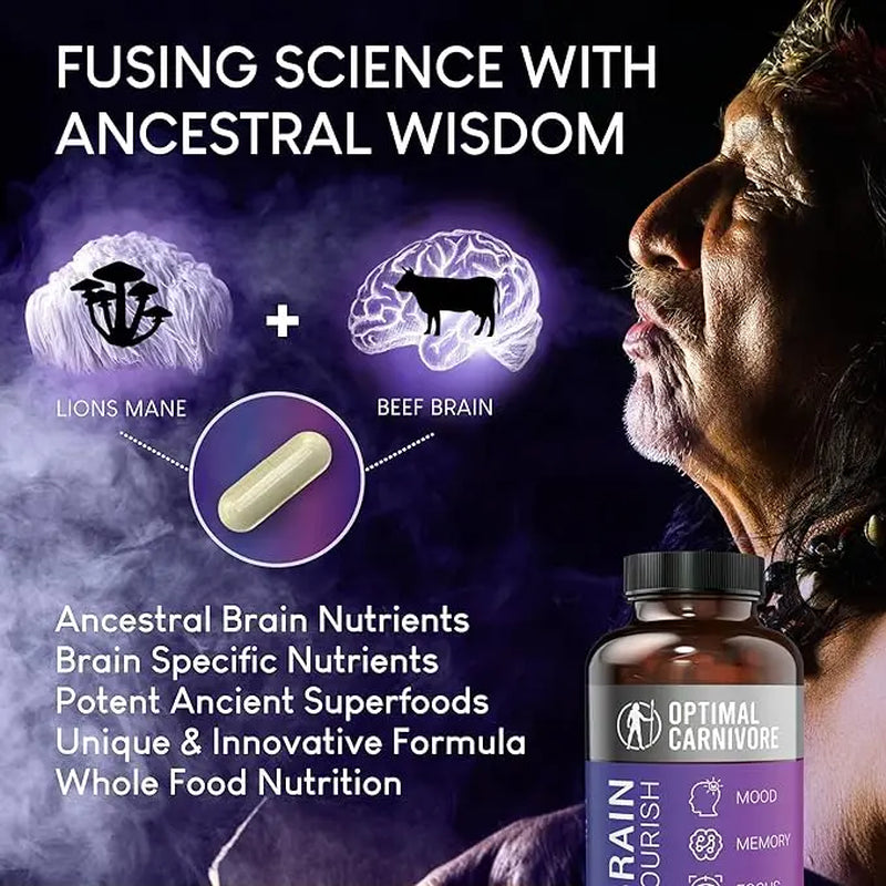 Lions Mane & Beef Brain, Nootropics Brain Support Supplement, Brain Supplements for Memory and Focus, 180 Capsules