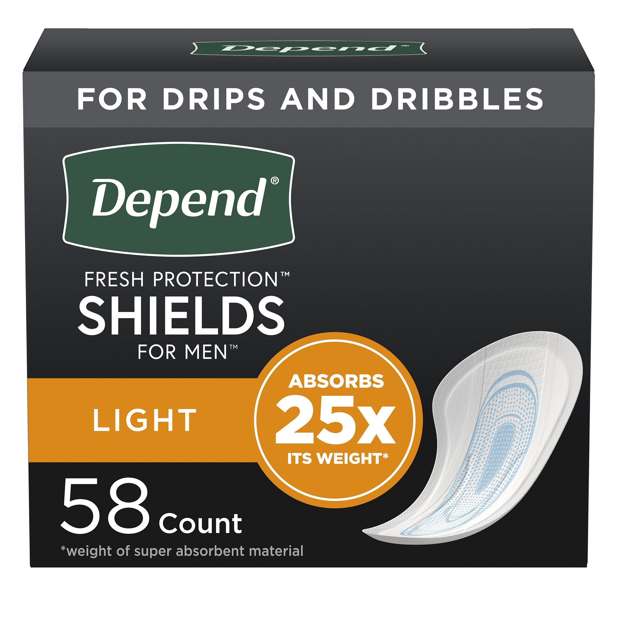 Bladder Control Pad Depend Fresh Protection for Men 5 X 7 1/2 Inch Light Absorbency Sodium Polyacrylate Core One Size Fits Most