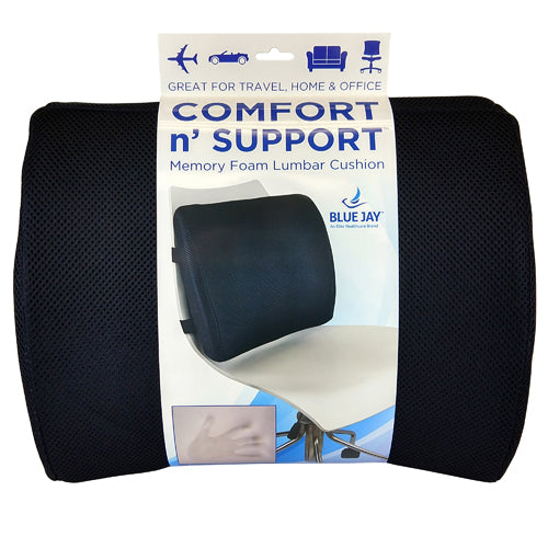 lumbar cushion w straps black memory foam blue jay