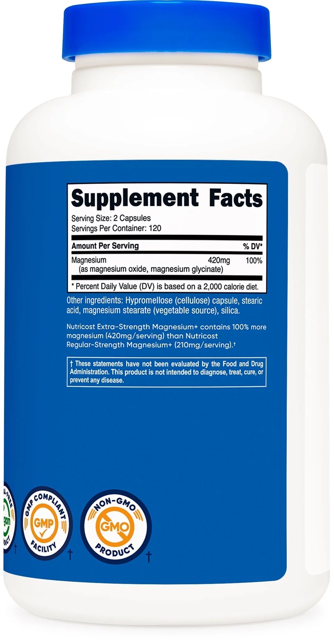 Magnesium+ Extra Strength 420Mg, 240 Capsules 120 Servings. Magnesium Glycinate, Oxide Non Gmo, Gluten Free, Vegan Friendly