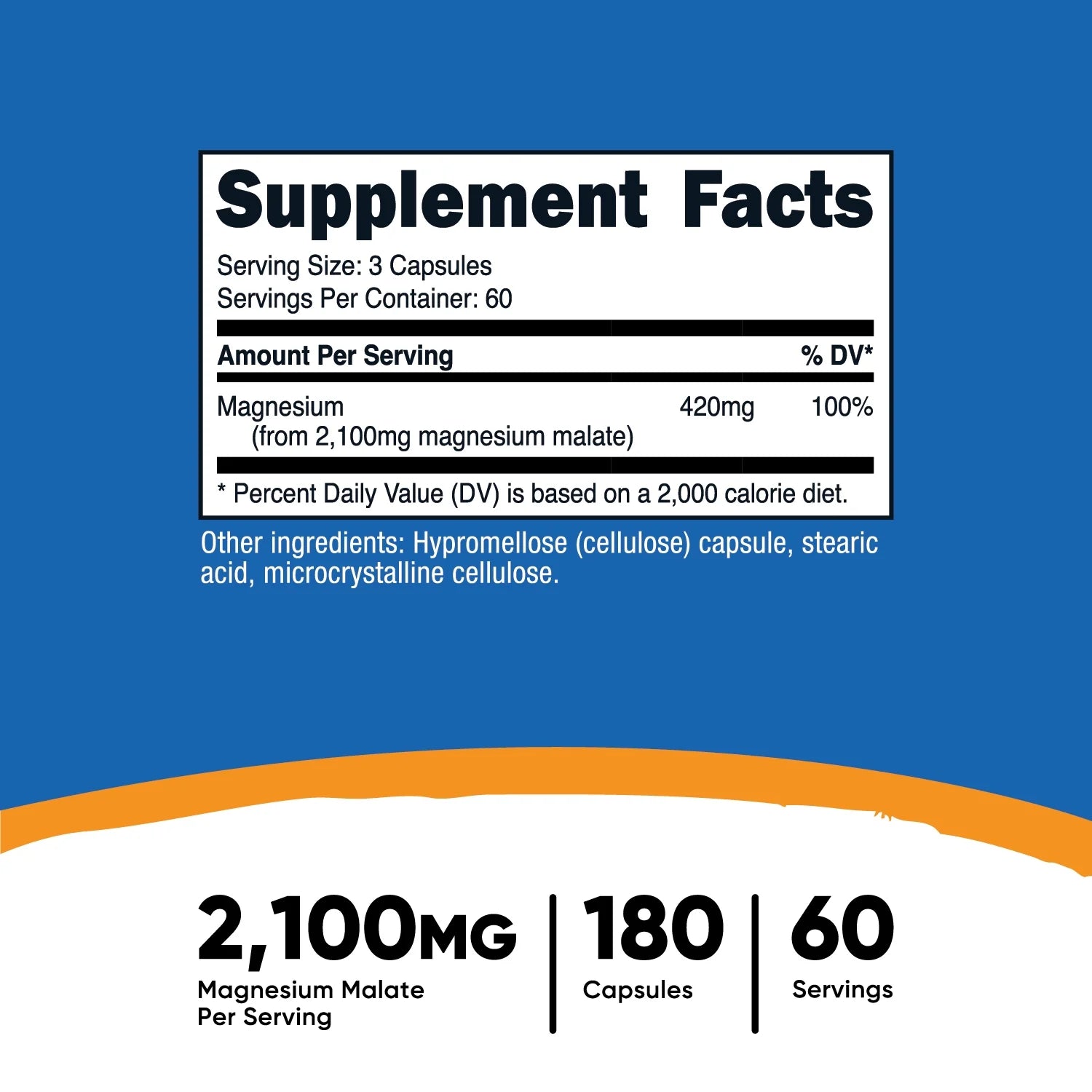 Magnesium Malate 2100Mg, 180 Capsules, 60 Servings   Non Gmo, Gluten Free Supplement