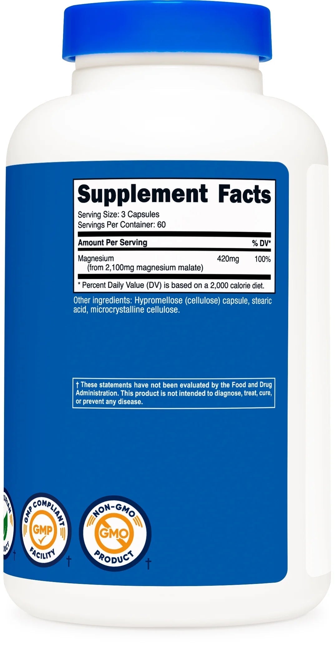 Magnesium Malate 2100Mg, 180 Capsules, 60 Servings   Non Gmo, Gluten Free Supplement