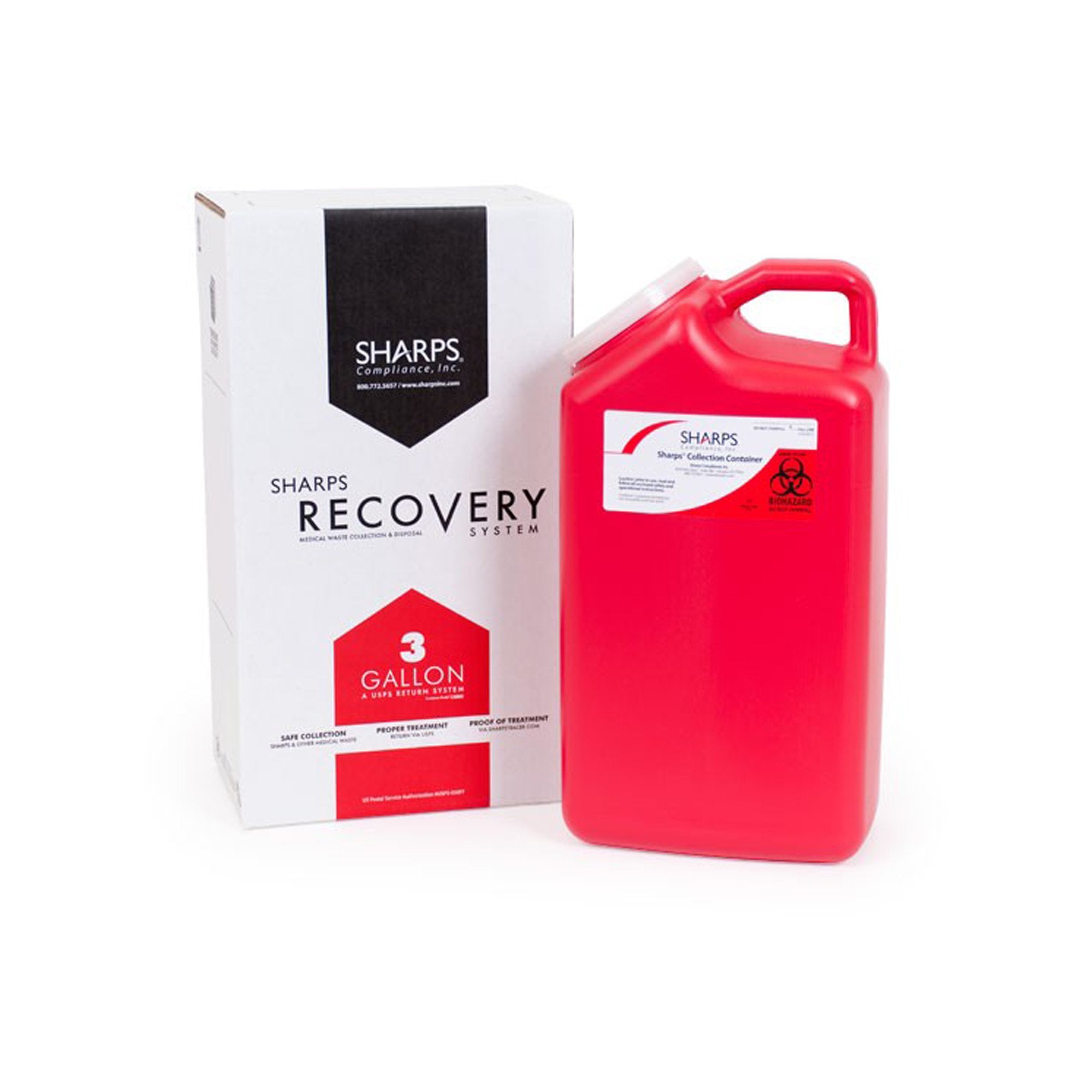 Mailback Sharps Container Sharps Recovery System Red Base 17 H X 6 W X 9 L Inch Vertical Entry 3 Gallon