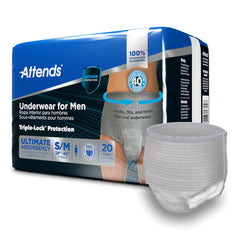 male adult absorbent underwear attends for men pull on with tear away seams small medium disposable heavy absorbency packaging type case