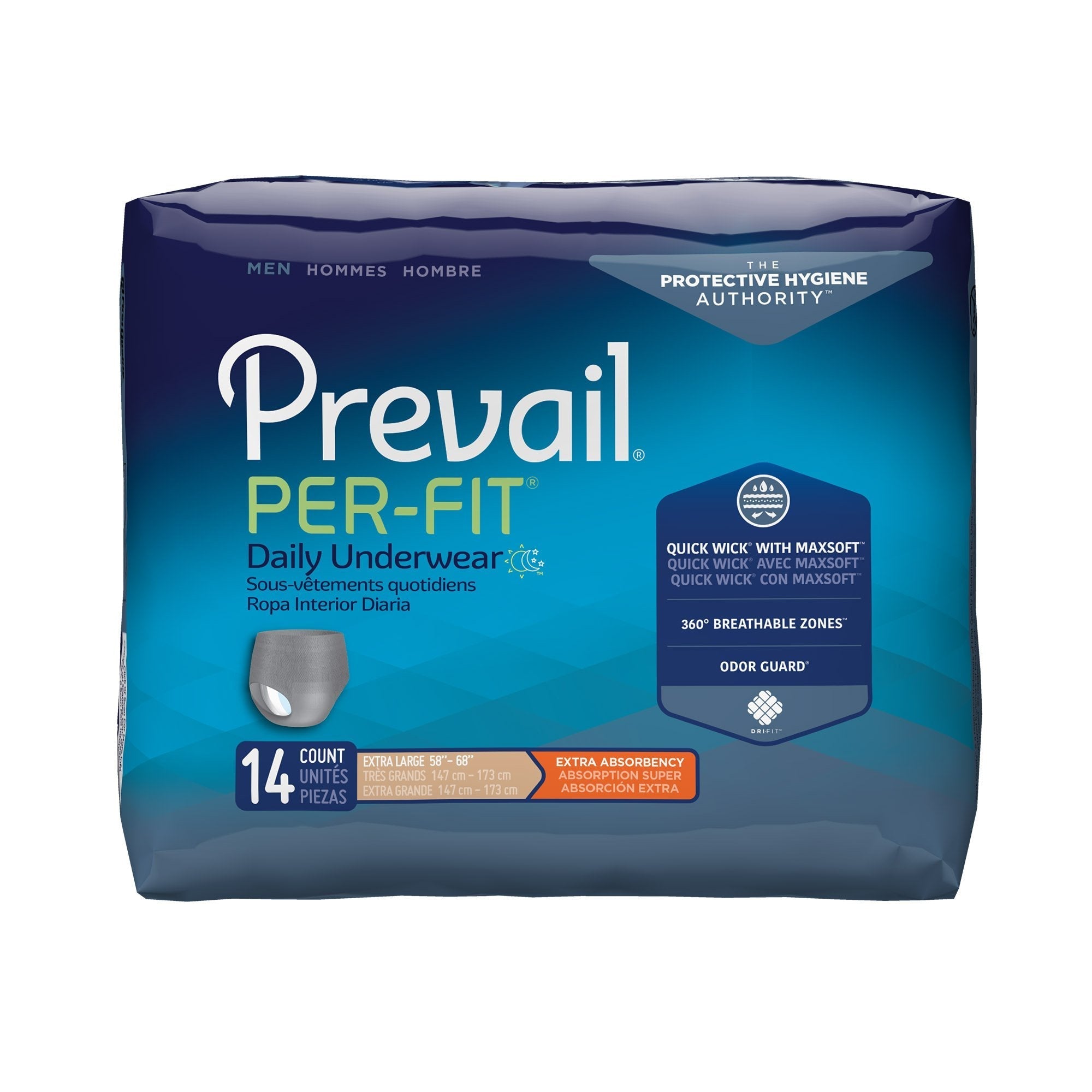 Male Adult Absorbent Underwear Prevail Per Fit Pull On with Tear Away Seams X Large Disposable Heavy Absorbency