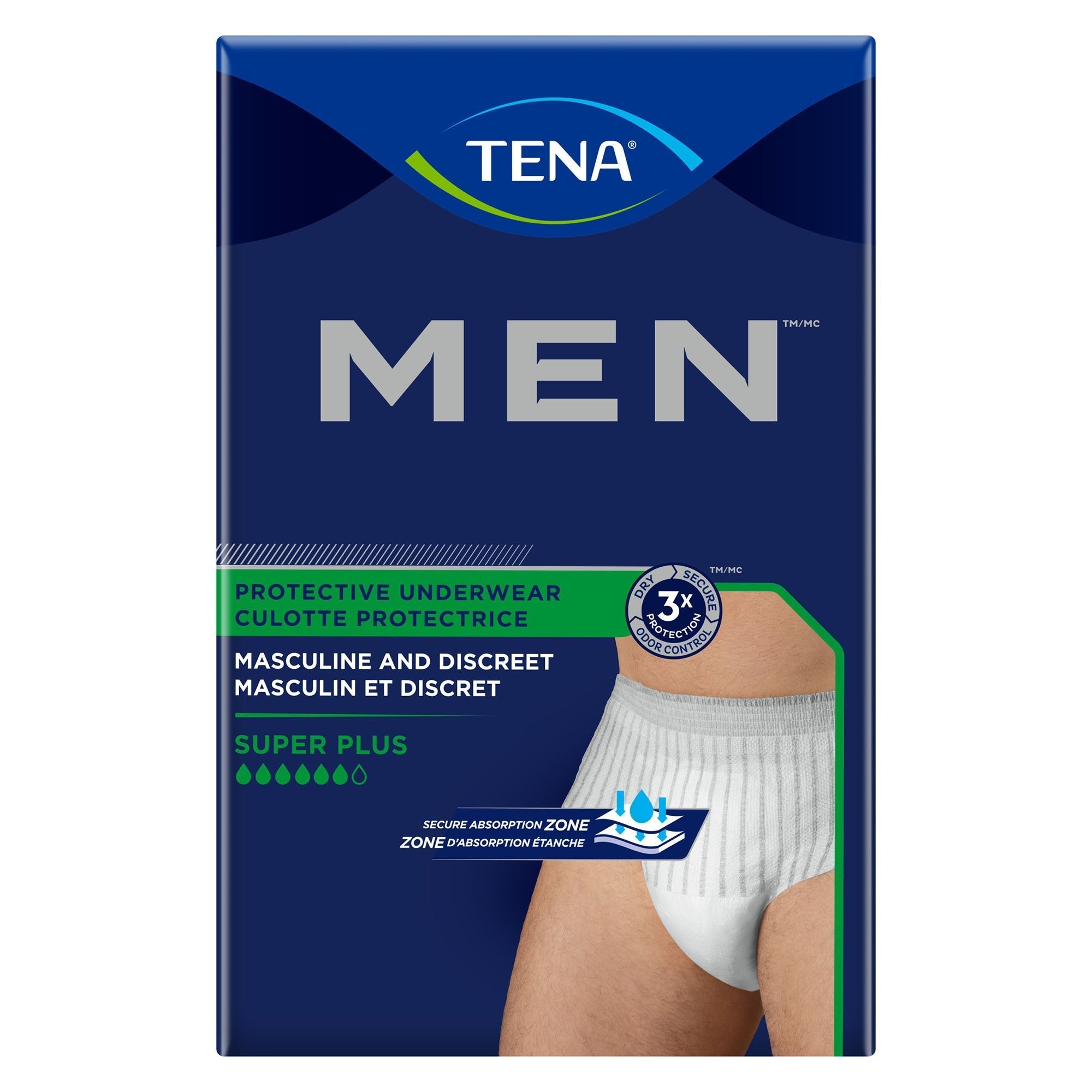 Male Adult Absorbent Underwear TENA MEN Super Plus Pull On with Tear Away Seams Large / X Large Disposable Heavy Absorbency