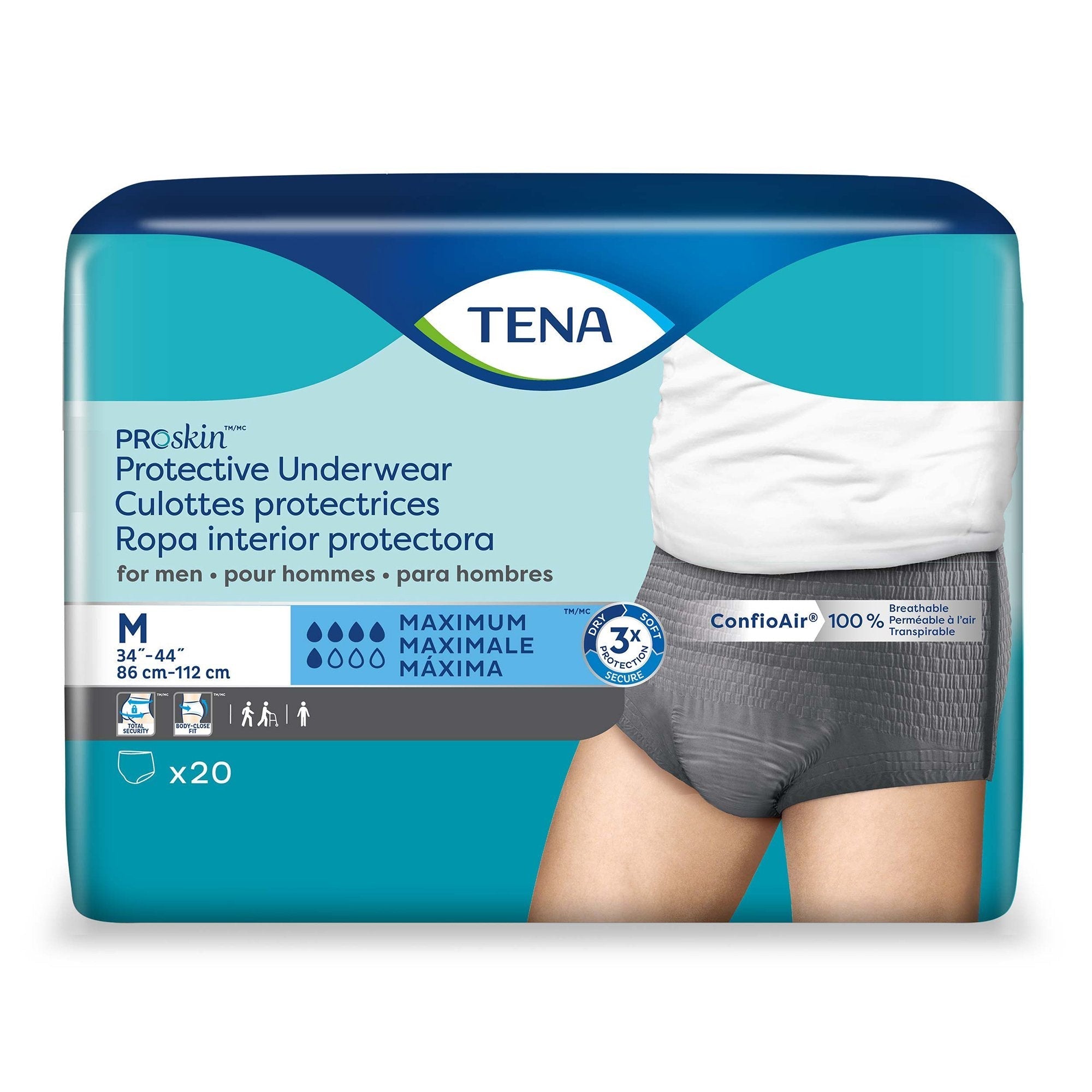 male adult absorbent underwear tena proskin pull on with tear away seams medium disposable moderate absorbency packaging type case