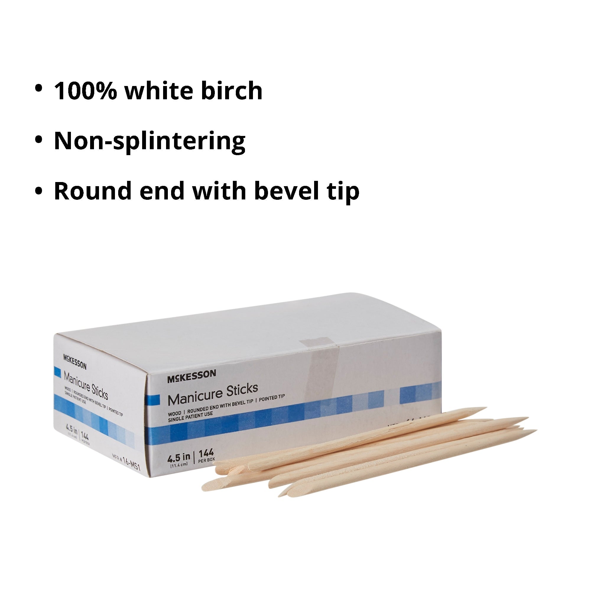 manicure stick mckesson 4 5 inch 100 white birch packaging type box