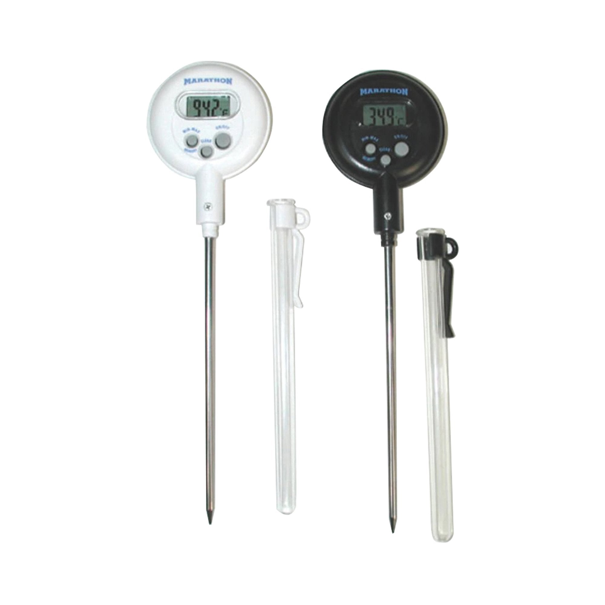 Digital Laboratory Thermometer Marathon Fahrenheit / Celsius 14° to 392°F ( 10° to +200°C) Stainless Steel Probe Free standing Battery Operated