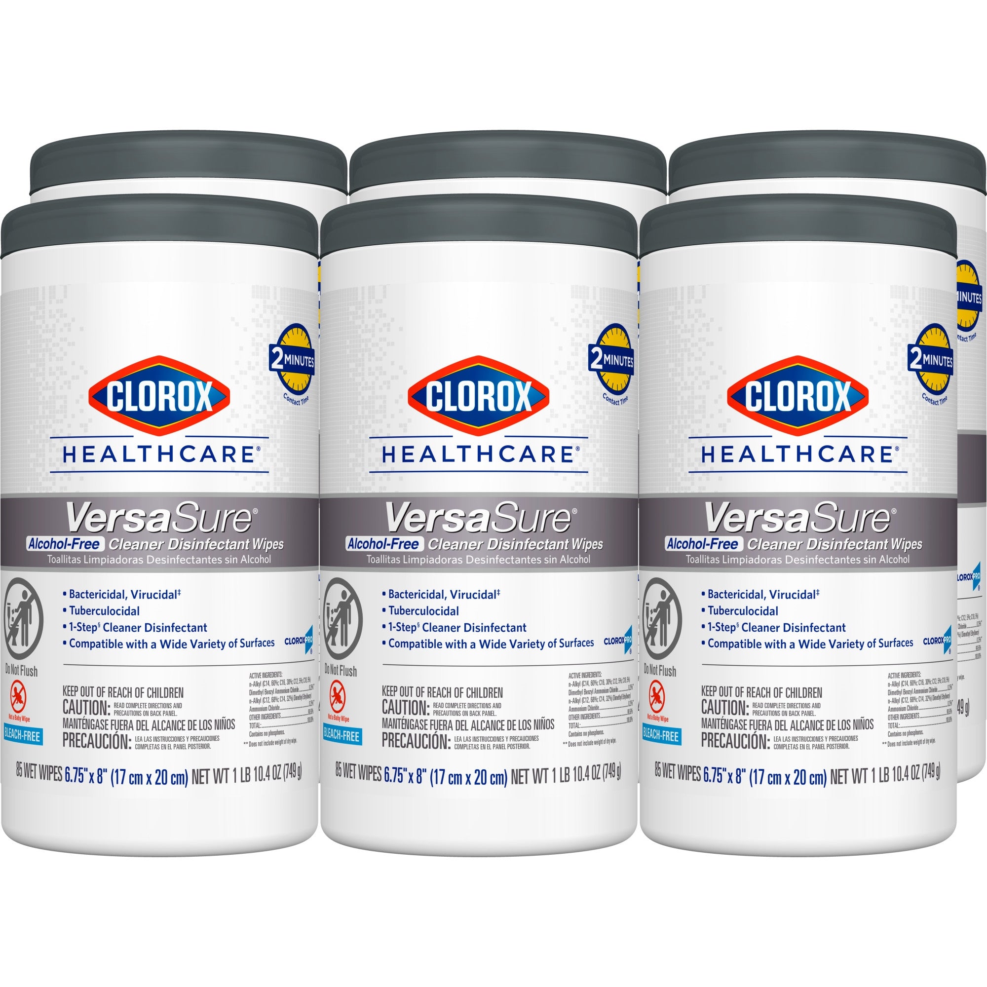Clorox Healthcare VersaSure Surface Disinfectant Cleaner Premoistened Quaternary Based Manual Pull Wipe 85 Count Canister Scented NonSterile | 6CT/Case