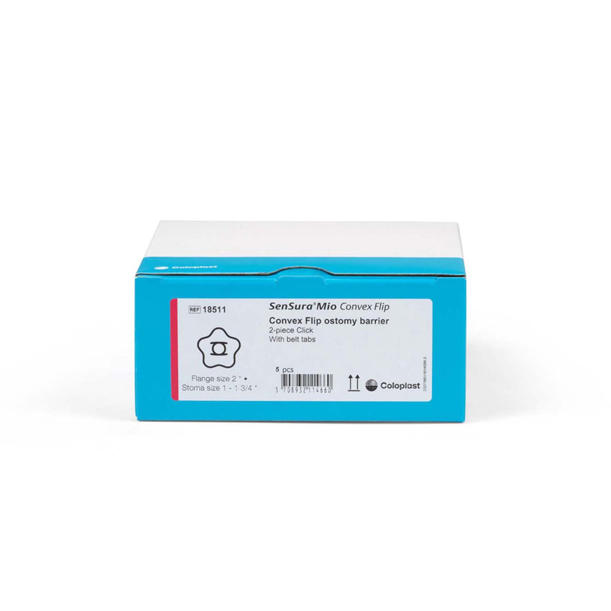 Ostomy Barrier SenSura Mio Convex Flip Precut, Extended Wear Elastic Adhesive 50 mm Flange Red Code System 1 Inch Opening | 5/Box