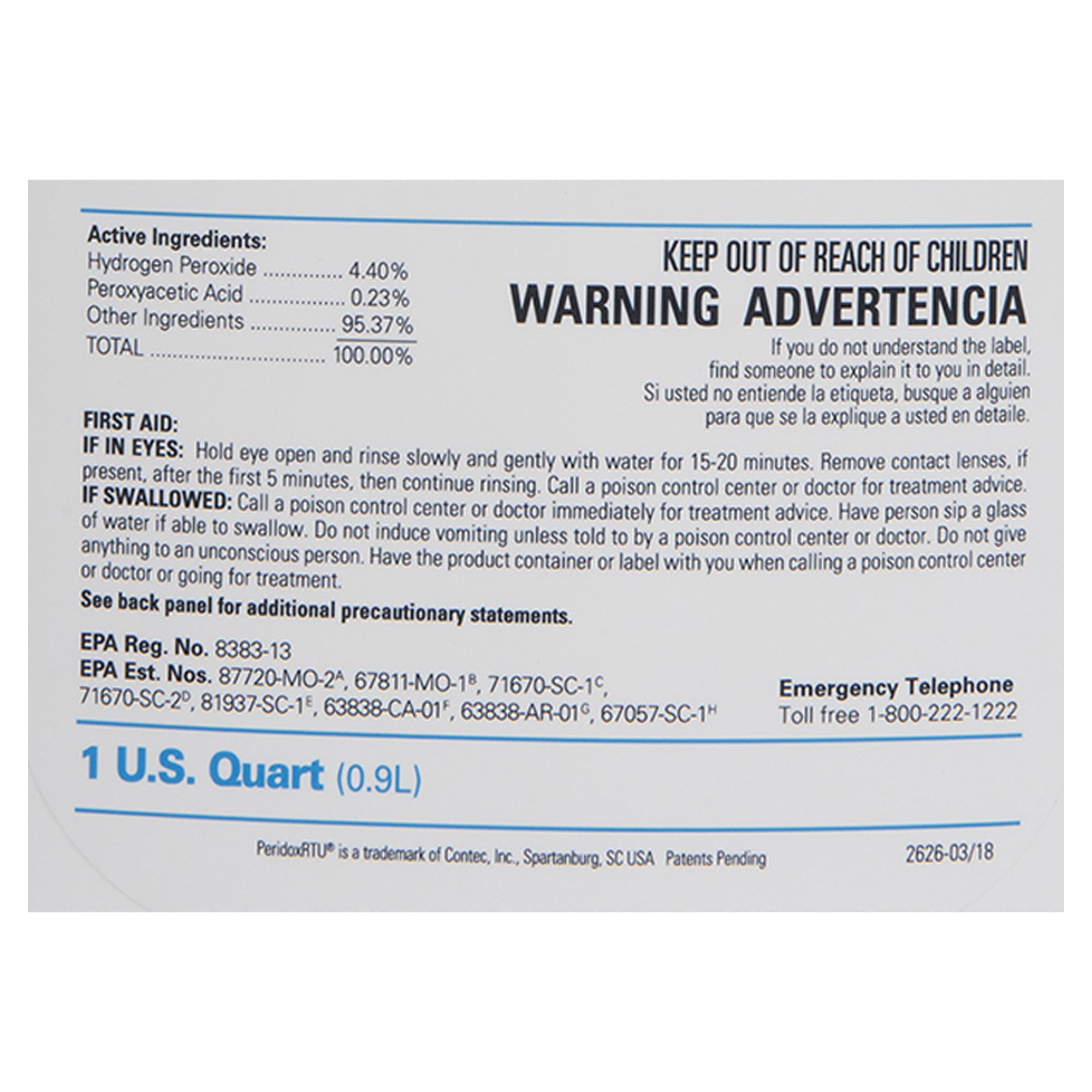PeridoxRTU Sporicidal Surface Disinfectant Cleaner Peroxide Based Manual Pour Liquid 32 oz. Bottle Vinegar Scent Sterile | 6/Case