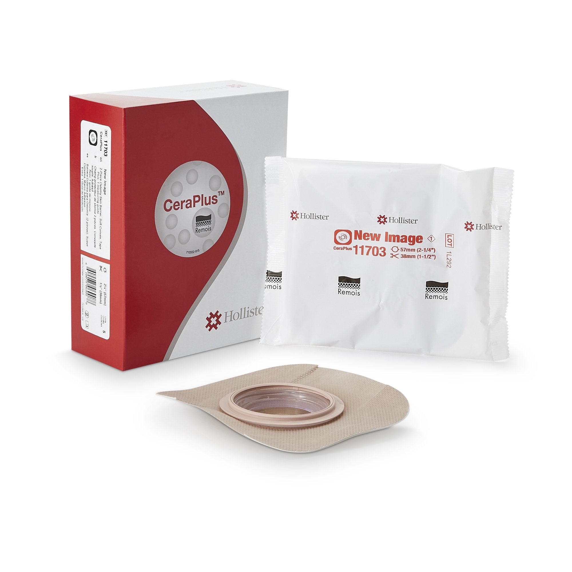Ostomy Barrier New Image CeraPlus Trim to Fit, Extended Wear Adhesive Tape Borders 57 mm Flange Red Code System Up to 1-1/2 Inch Opening | 5/Box