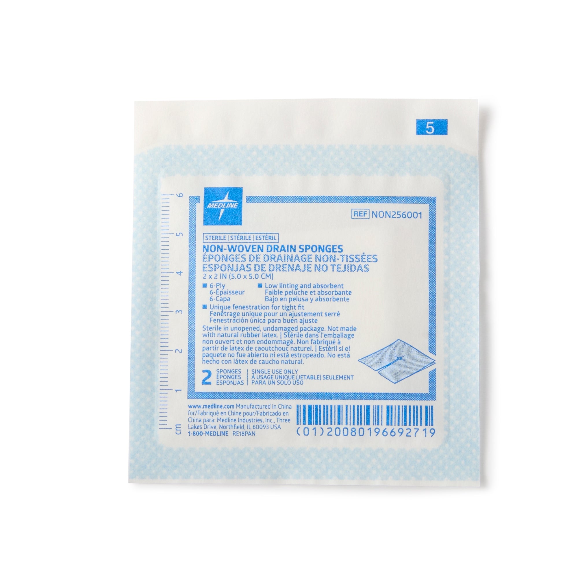 I.V. Sponge Medline 2 X 2 Inch 6-Ply Sterile 2 per Pack, Packaging Type- Case