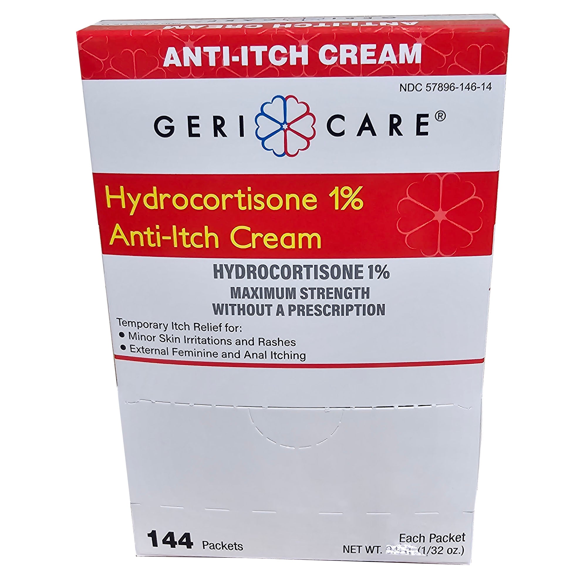 Geri-Care Hydrocortisone 1% Itch Relief Cream – 0.9 g Individual Packets (Box of 144) | NDC 57896014614