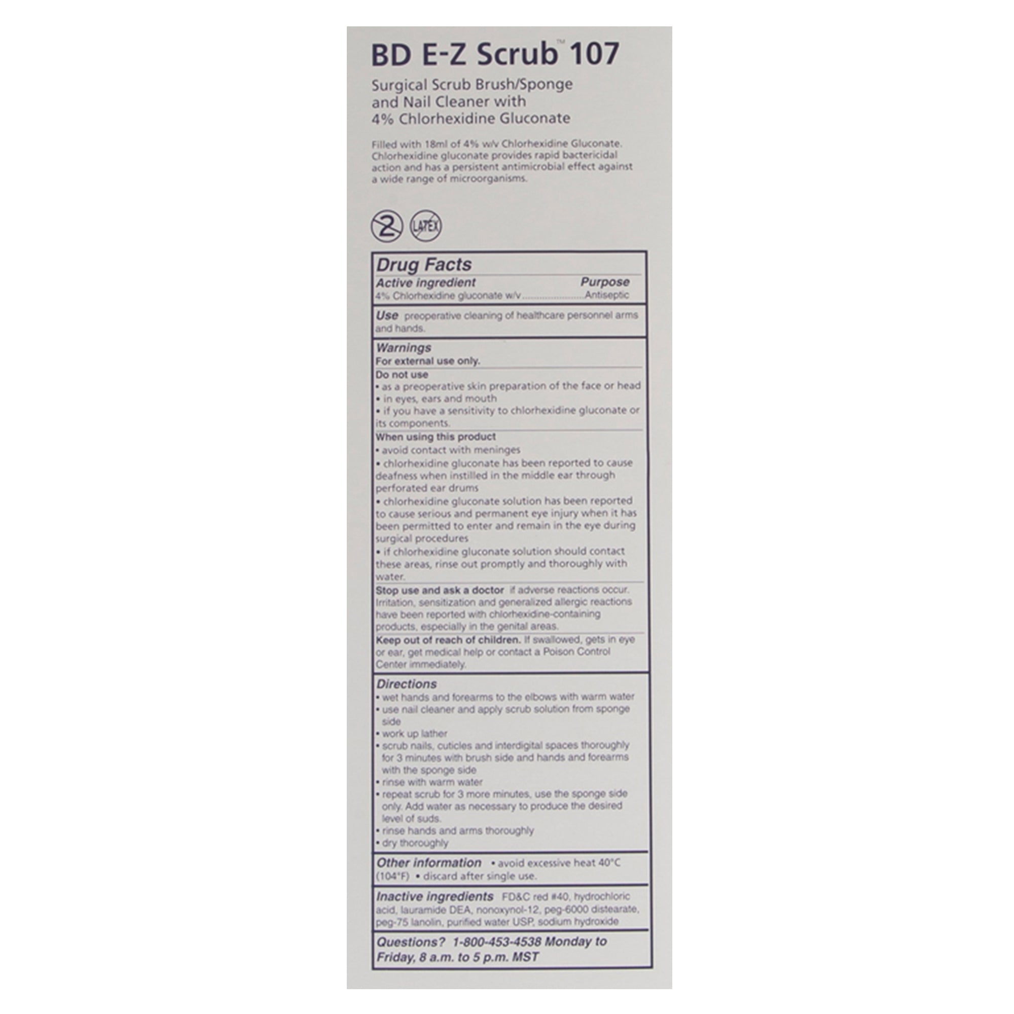 BD E-Z Scrub 4% CHG Impregnated Scrub Brush – Red Polyethylene Bristles with Sponge