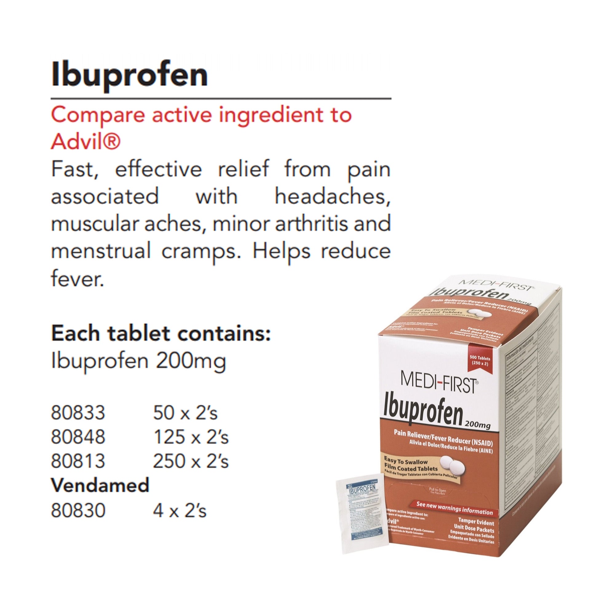 Pain Relief Medi-First 200 mg Strength Ibuprofen Tablet 250 per Box, Packaging Type- Box