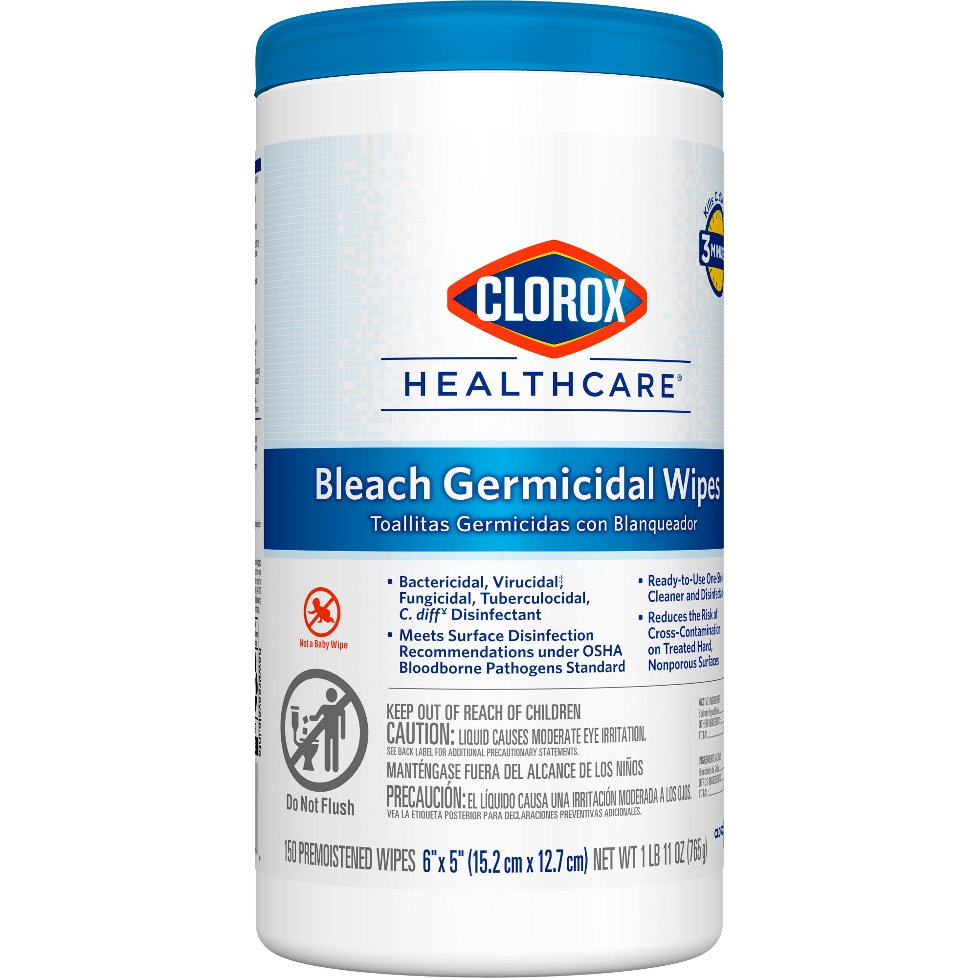 Clorox Healthcare Surface Disinfectant Cleaner Premoistened Bleach Germicidal Manual Pull Wipe 150 Count Canister Floral Scent NonSterile | 6PK/Case