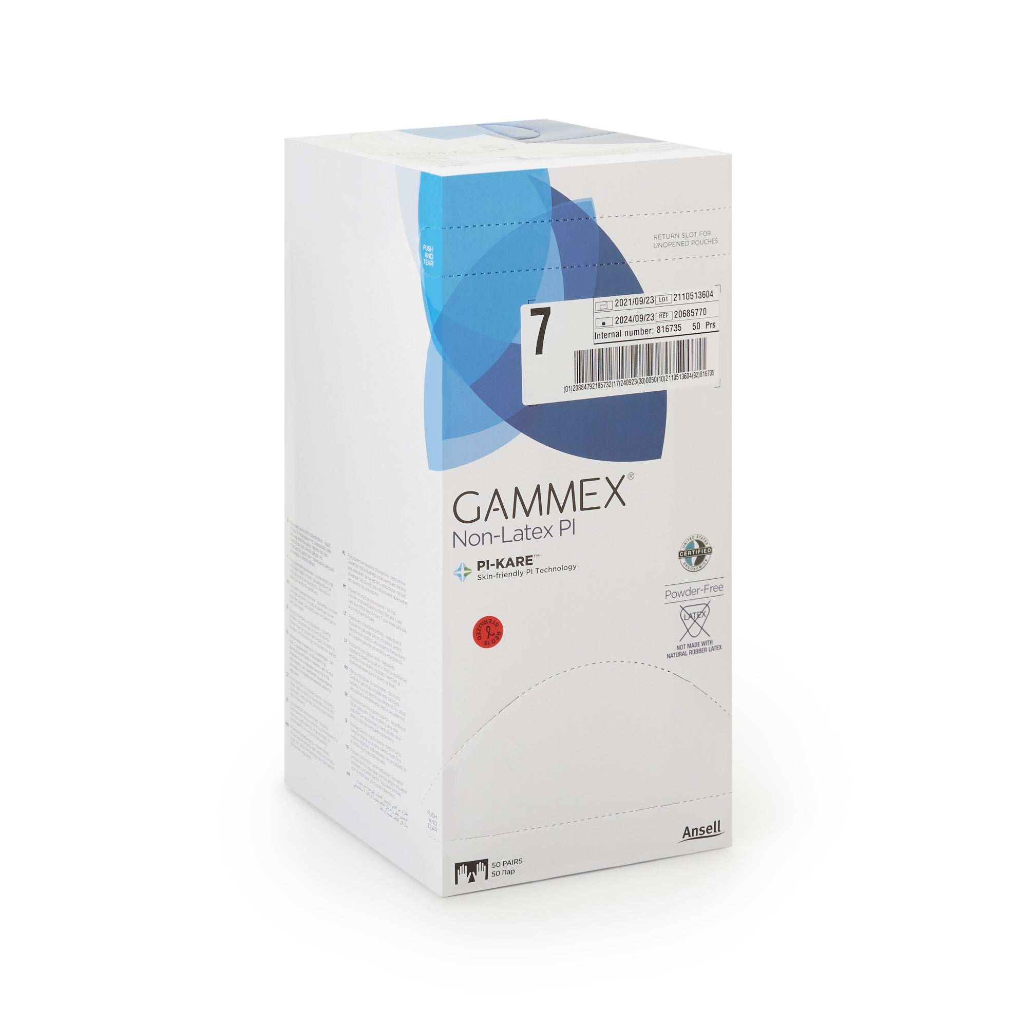 Surgical Glove GAMMEX Non-Latex PI Size 7 Sterile Polyisoprene Standard Cuff Length Micro-Textured White Chemo Tested | 50Pair/Box