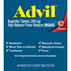 Pain Relief Advil 200 mg Strength Ibuprofen Tablet 50 per Box, Packaging Type- Box