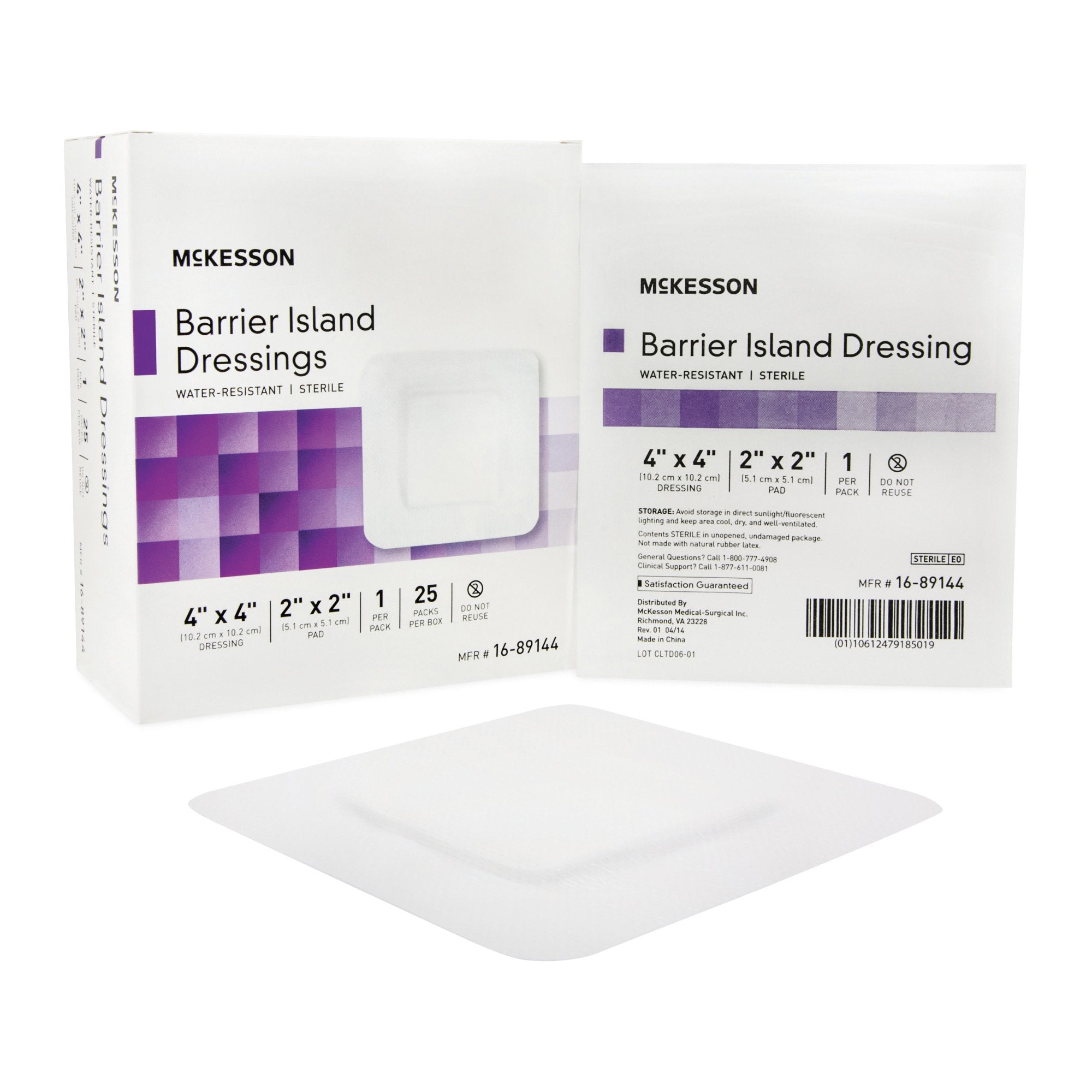 Barrier Island Composite Dressing McKesson 4 X 4 Inch Square Sterile Water Resistant Film Backing