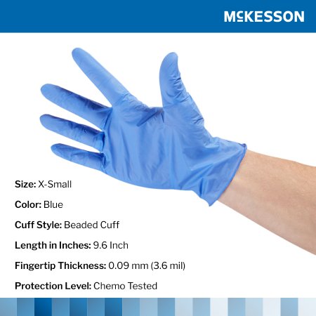 mckesson confiderm 3 5c nitrile exam glove extra small blue mckesson confiderm 3 5c exam glove mk765873bx